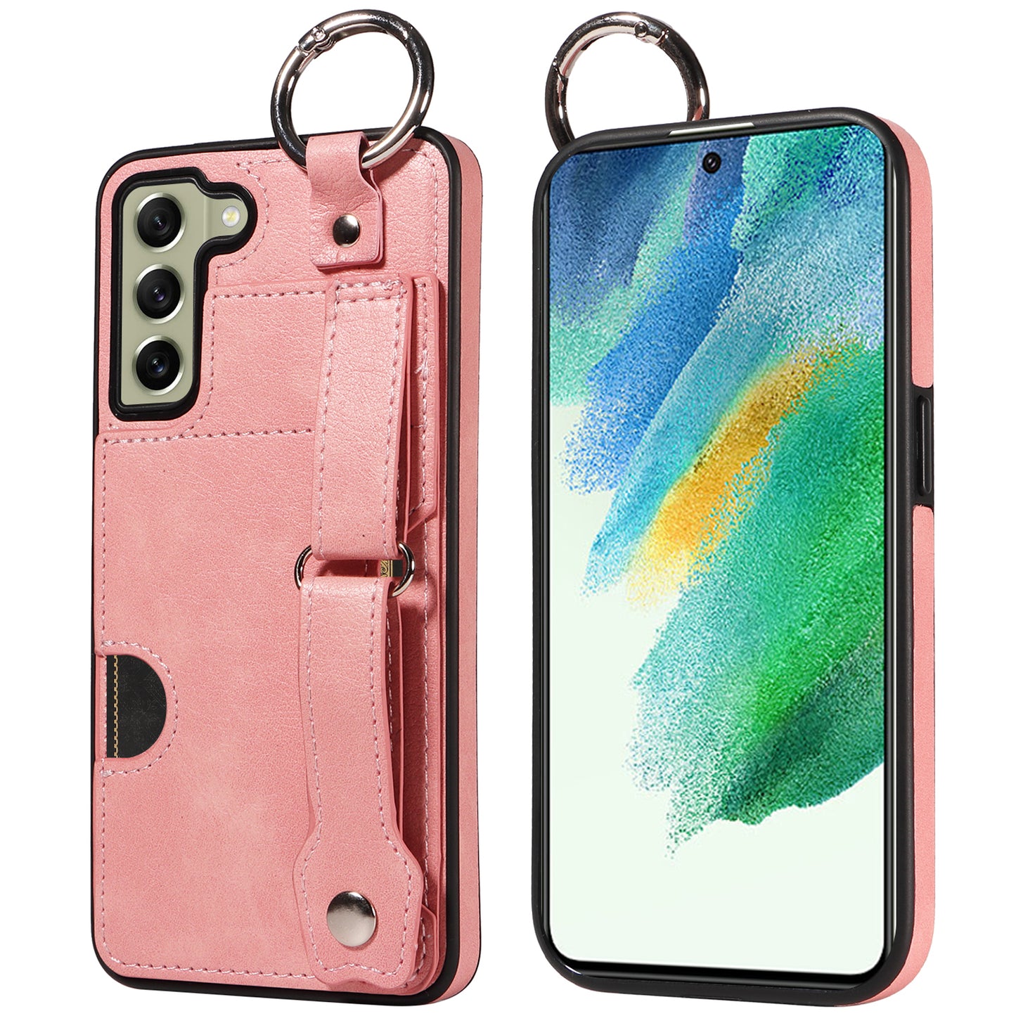 008 For Samsung Galaxy S21 FE 5G Case Anti-Scratch Leather TPU Phone Cover with Kickstand - Pink