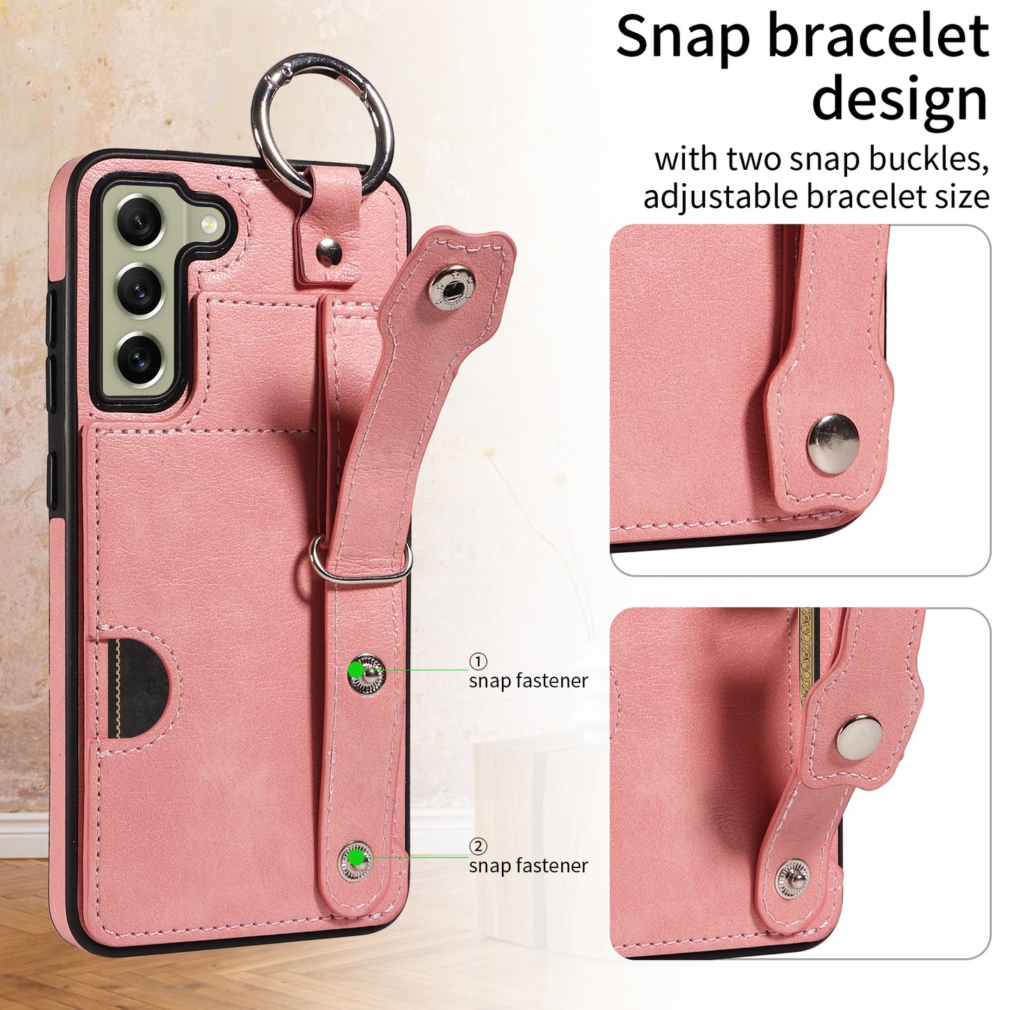 008 For Samsung Galaxy S21 FE 5G Case Anti-Scratch Leather TPU Phone Cover with Kickstand - Pink