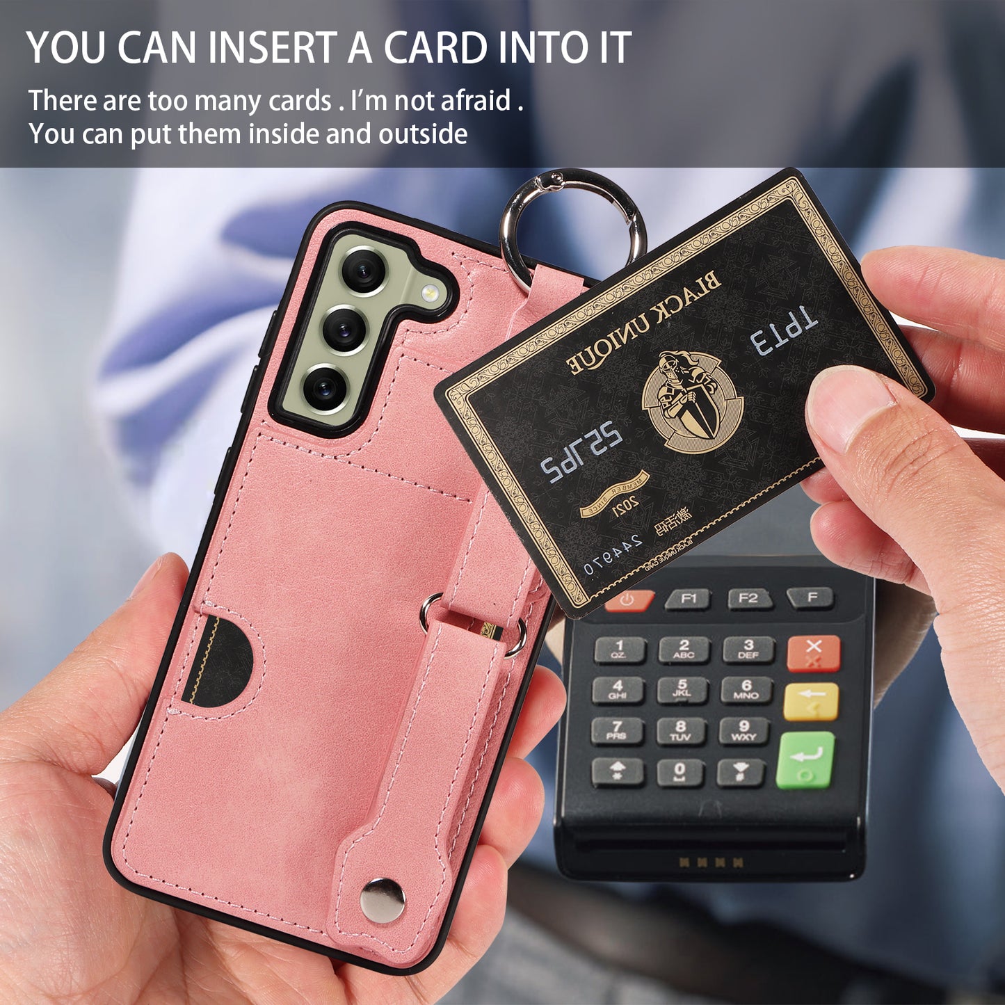 008 For Samsung Galaxy S21 FE 5G Case Anti-Scratch Leather TPU Phone Cover with Kickstand - Pink