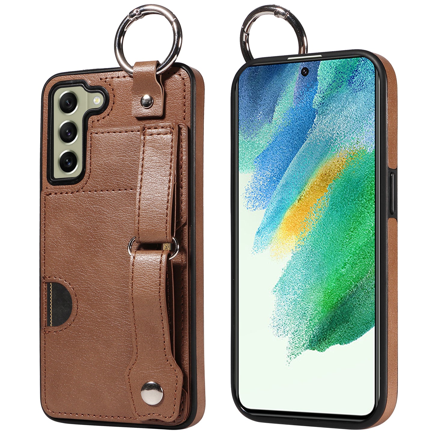 008 For Samsung Galaxy S21 FE 5G Case Anti-Scratch Leather TPU Phone Cover with Kickstand - Brown