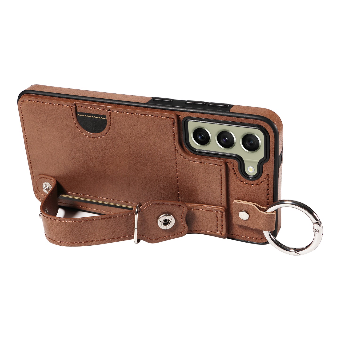 008 For Samsung Galaxy S21 FE 5G Case Anti-Scratch Leather TPU Phone Cover with Kickstand - Brown