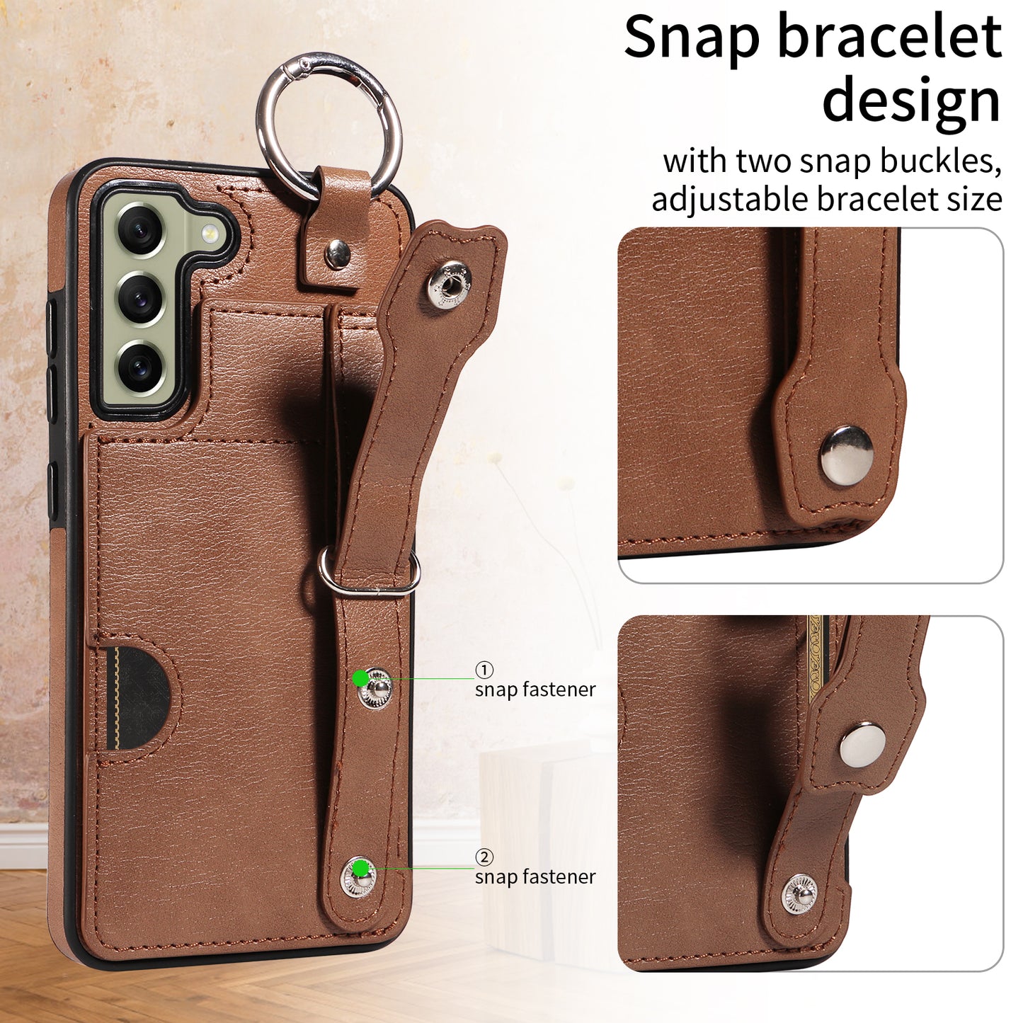 008 For Samsung Galaxy S21 FE 5G Case Anti-Scratch Leather TPU Phone Cover with Kickstand - Brown
