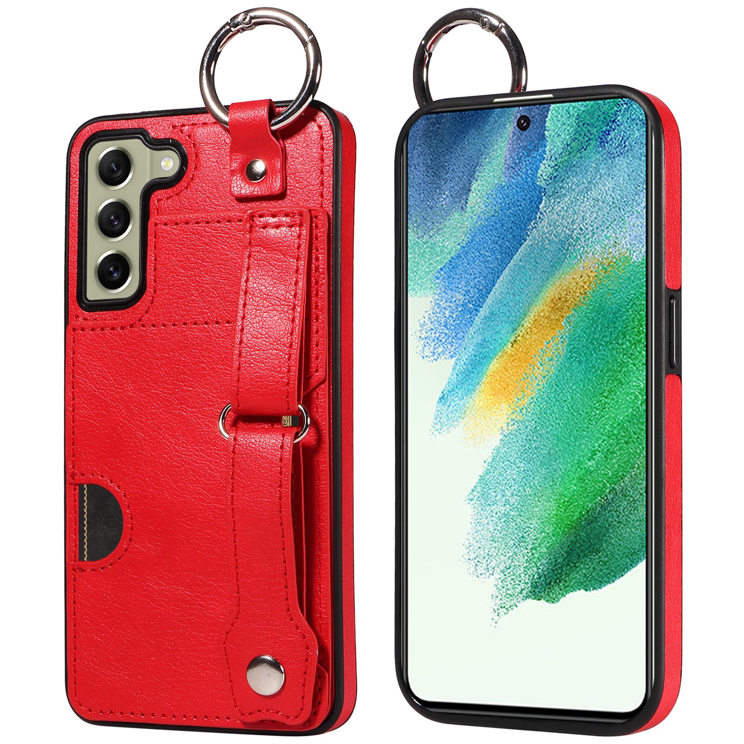 008 For Samsung Galaxy S21 FE 5G Case Anti-Scratch Leather TPU Phone Cover with Kickstand - Red