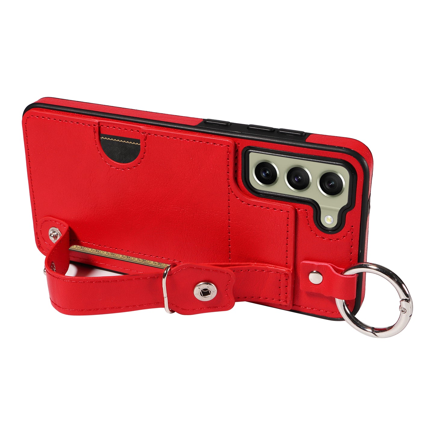 008 For Samsung Galaxy S21 FE 5G Case Anti-Scratch Leather TPU Phone Cover with Kickstand - Red