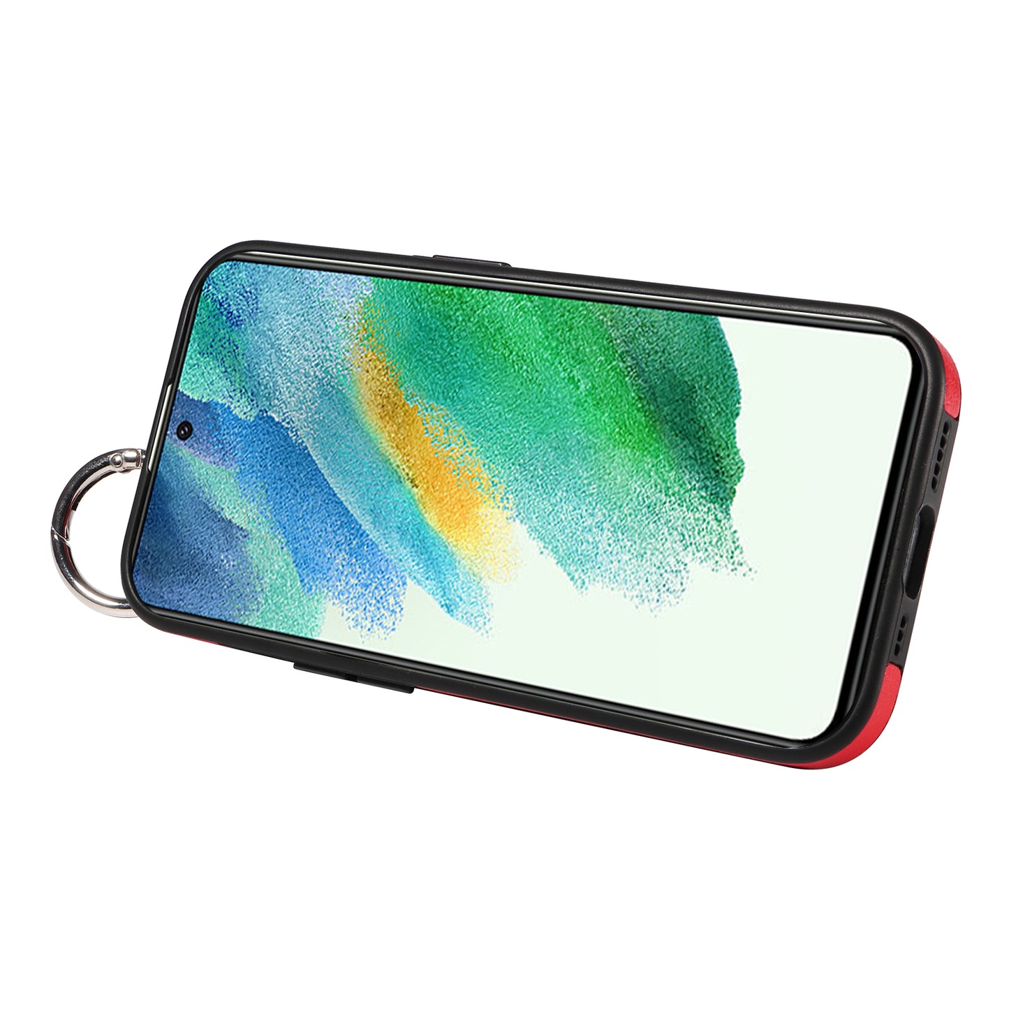 008 For Samsung Galaxy S21 FE 5G Case Anti-Scratch Leather TPU Phone Cover with Kickstand - Red