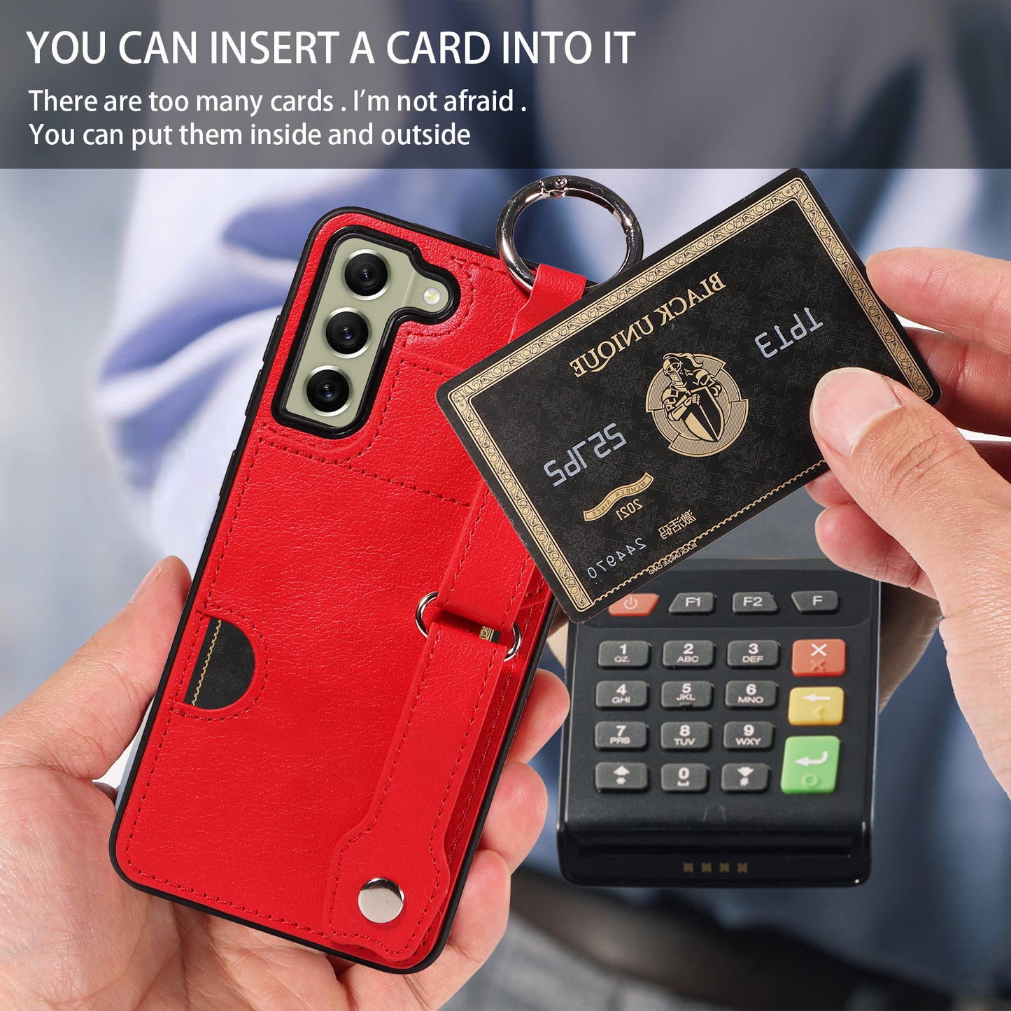 008 For Samsung Galaxy S21 FE 5G Case Anti-Scratch Leather TPU Phone Cover with Kickstand - Red