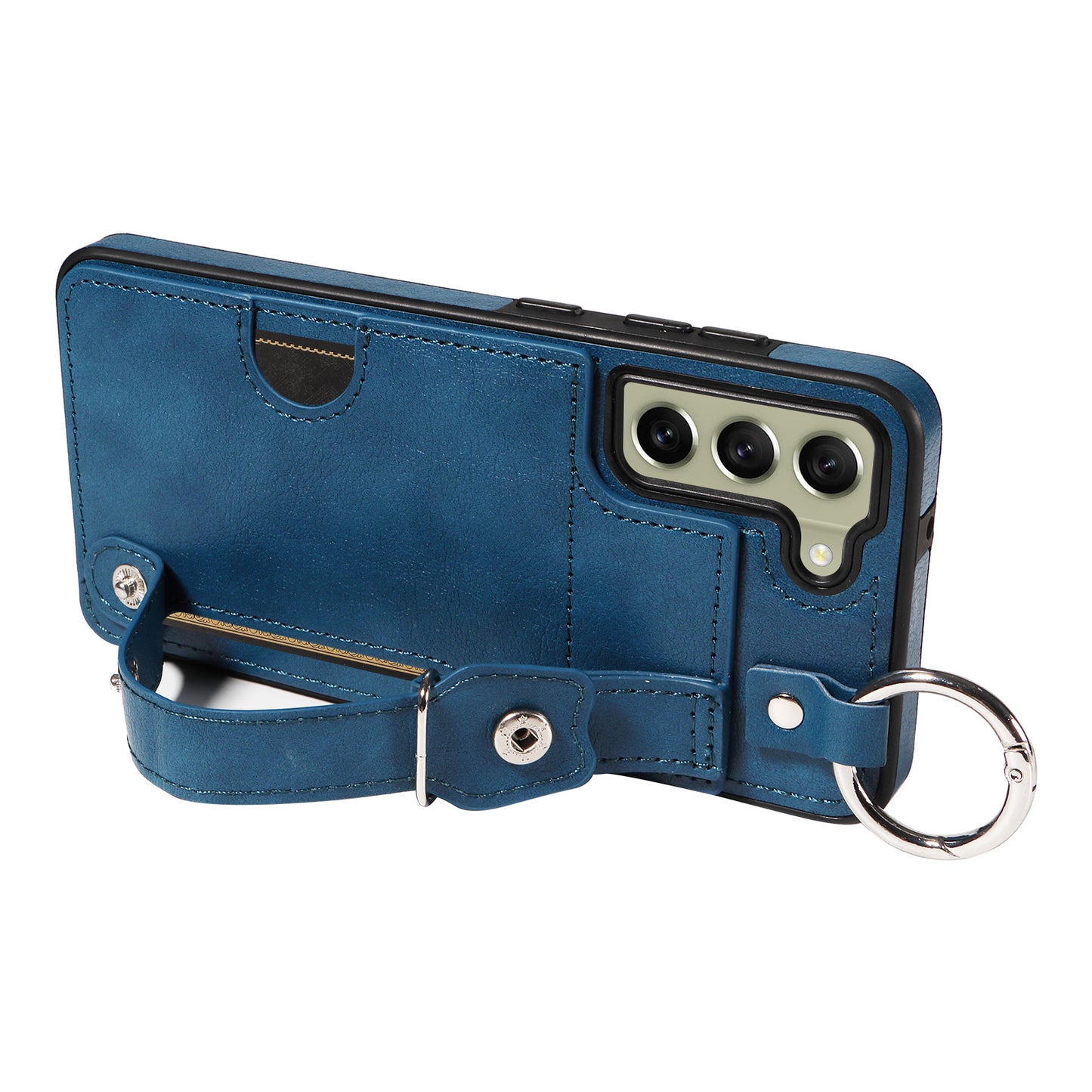 008 For Samsung Galaxy S21 FE 5G Case Anti-Scratch Leather TPU Phone Cover with Kickstand - Blue