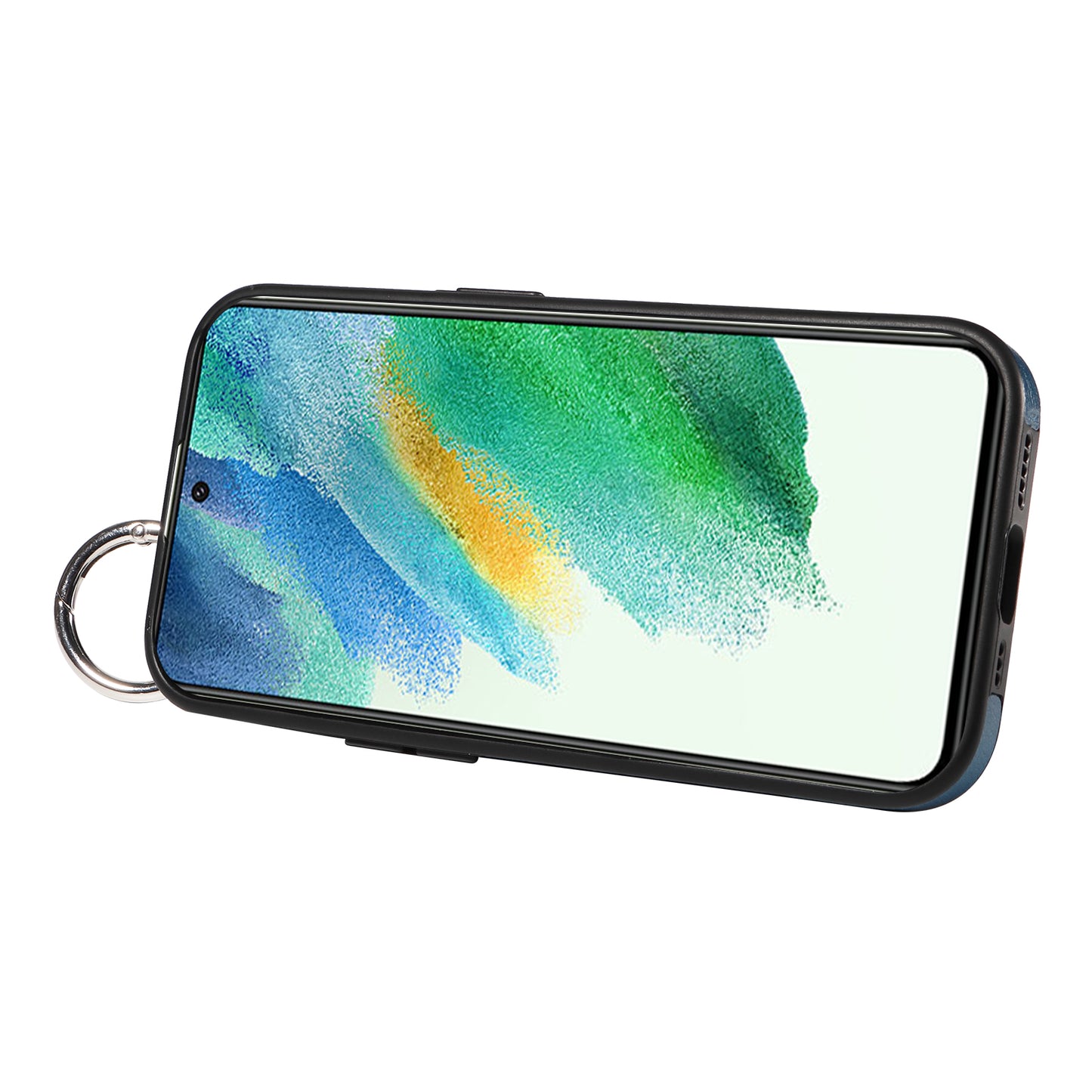 008 For Samsung Galaxy S21 FE 5G Case Anti-Scratch Leather TPU Phone Cover with Kickstand - Blue