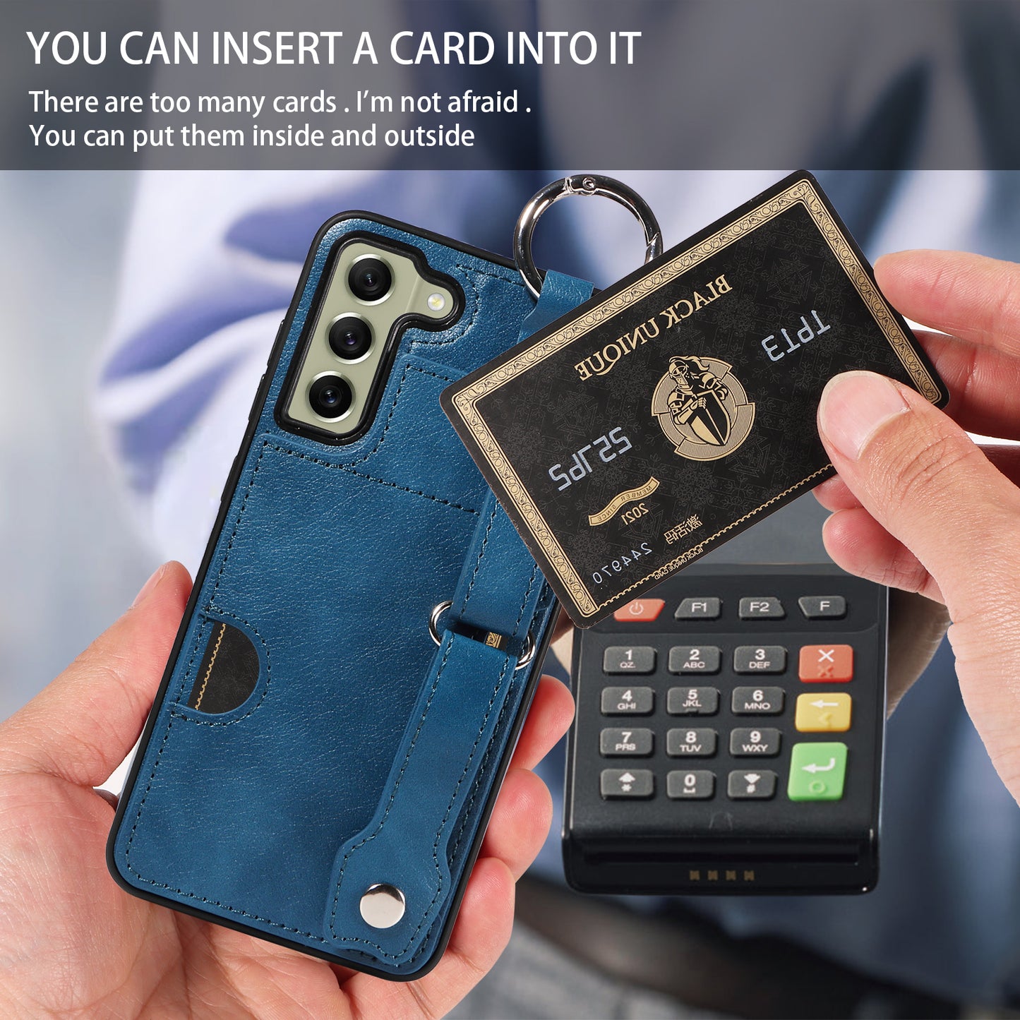 008 For Samsung Galaxy S21 FE 5G Case Anti-Scratch Leather TPU Phone Cover with Kickstand - Blue