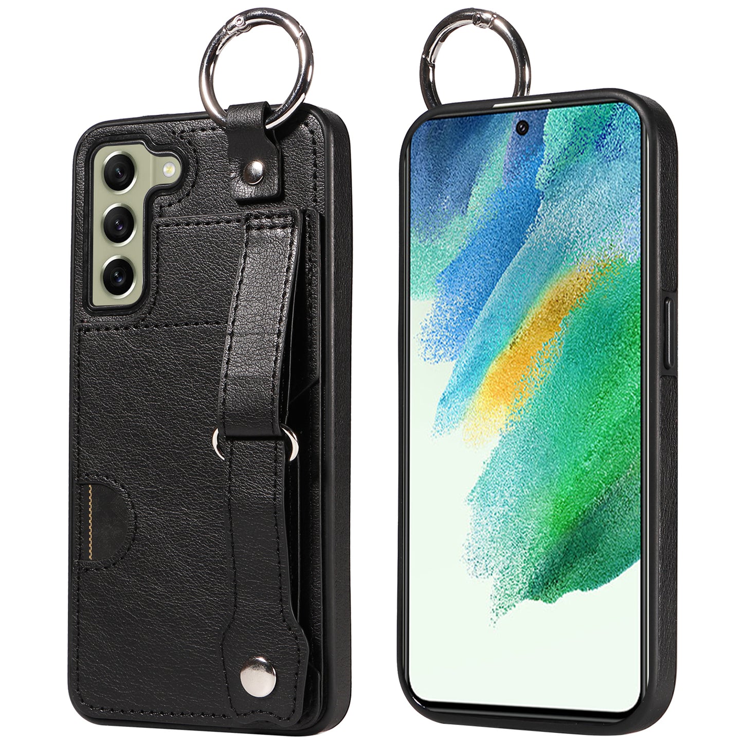 008 For Samsung Galaxy S21 FE 5G Case Anti-Scratch Leather TPU Phone Cover with Kickstand - Black