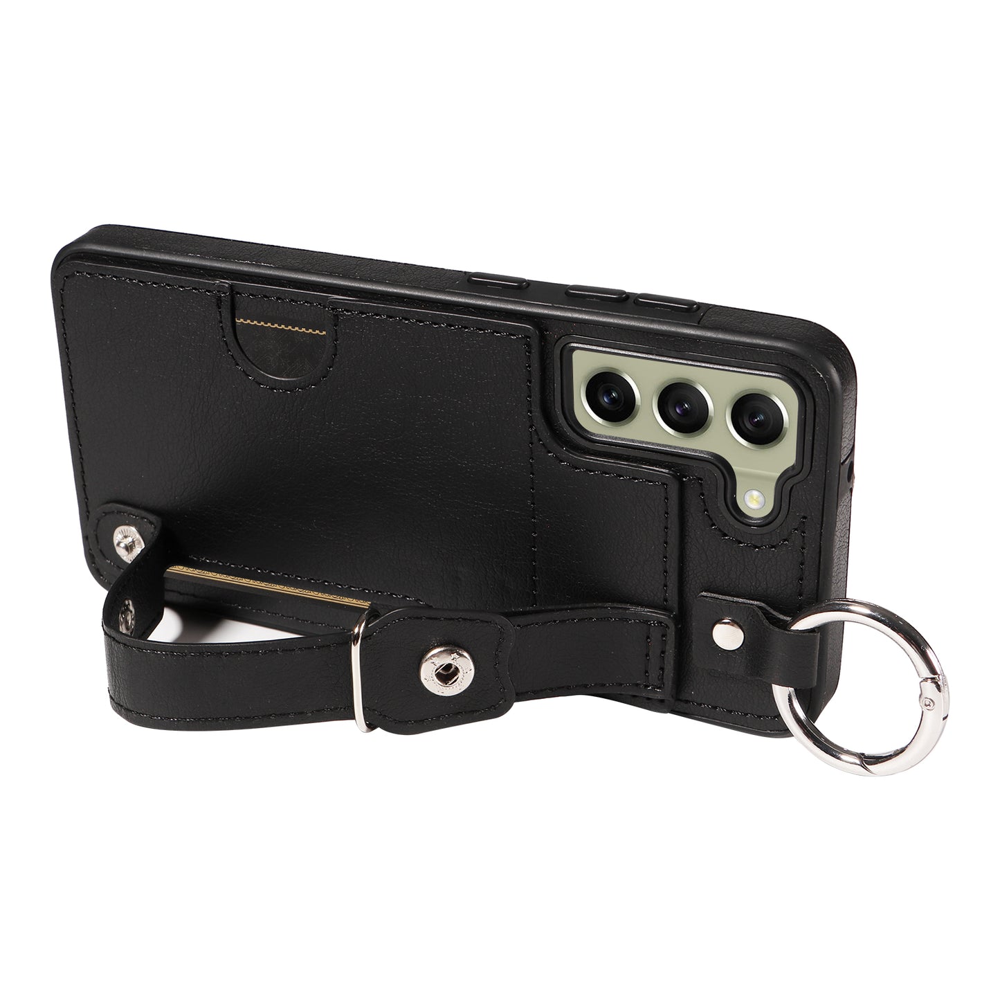 008 For Samsung Galaxy S21 FE 5G Case Anti-Scratch Leather TPU Phone Cover with Kickstand - Black