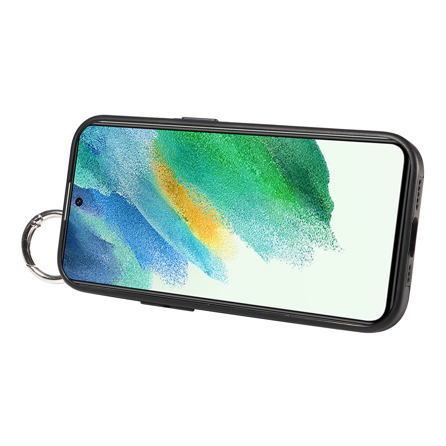 008 For Samsung Galaxy S21 FE 5G Case Anti-Scratch Leather TPU Phone Cover with Kickstand - Black