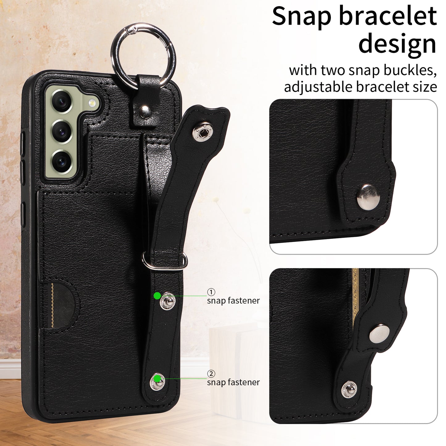 008 For Samsung Galaxy S21 FE 5G Case Anti-Scratch Leather TPU Phone Cover with Kickstand - Black