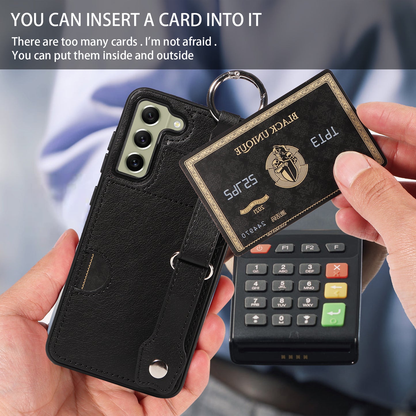 008 For Samsung Galaxy S21 FE 5G Case Anti-Scratch Leather TPU Phone Cover with Kickstand - Black