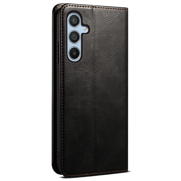 For Samsung Galaxy M55 5G / C55 5G / F55 5G Case Waxy Crazy Horse Texture Phone Cover with Magnetic Clasp - Black