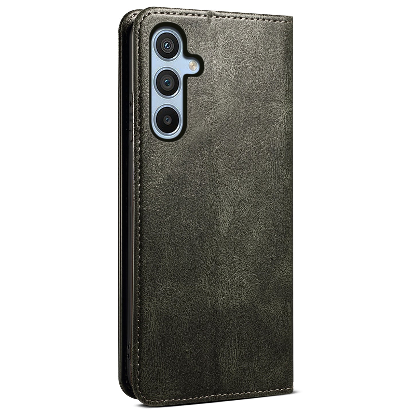 For Samsung Galaxy M55 5G Case Waxy Crazy Horse Texture Phone Cover with Magnetic Clasp - Green