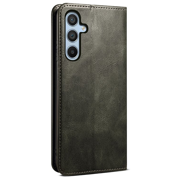 For Samsung Galaxy M55 5G / C55 5G / F55 5G Case Waxy Crazy Horse Texture Phone Cover with Magnetic Clasp - Green