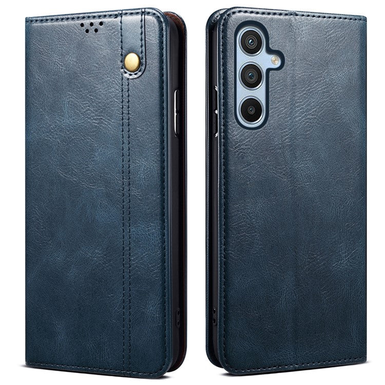 For Samsung Galaxy M55 5G / C55 5G / F55 5G Case Waxy Crazy Horse Texture Phone Cover with Magnetic Clasp - Blue
