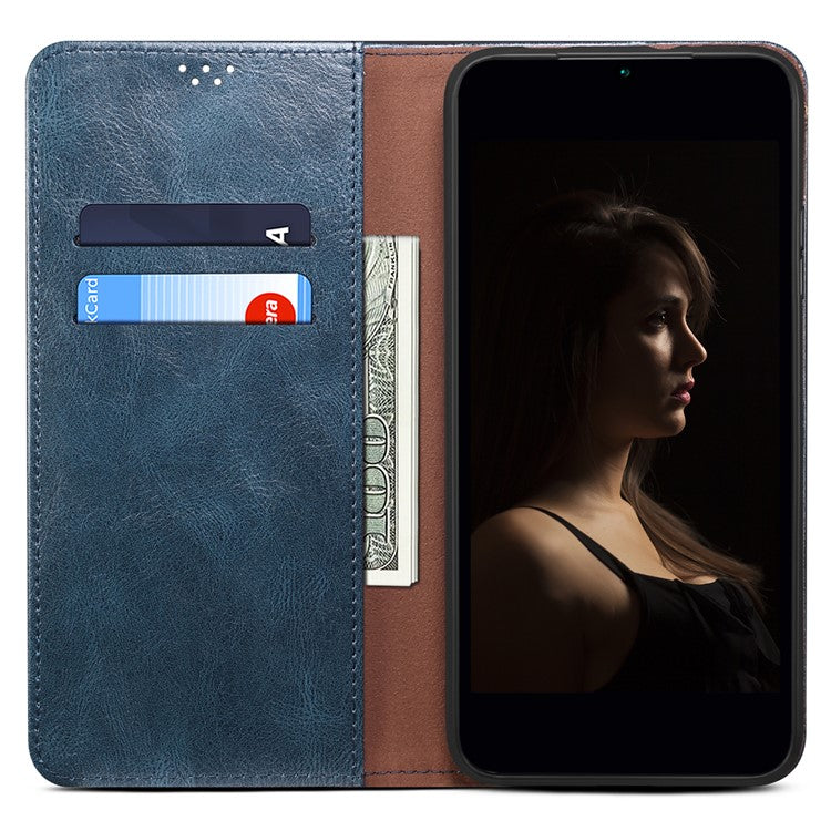 For Samsung Galaxy M55 5G / C55 5G / F55 5G Case Waxy Crazy Horse Texture Phone Cover with Magnetic Clasp - Blue
