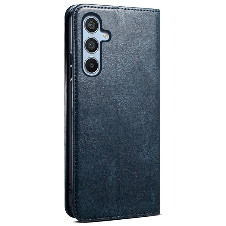 For Samsung Galaxy M55 5G / C55 5G / F55 5G Case Waxy Crazy Horse Texture Phone Cover with Magnetic Clasp - Blue