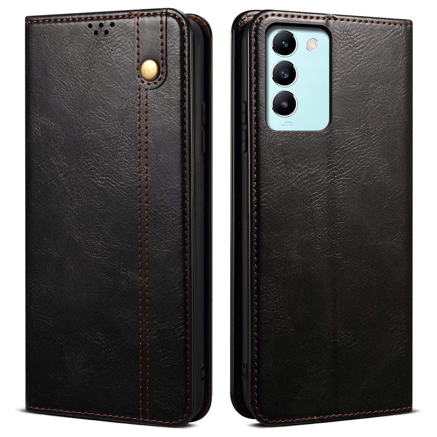 For vivo Y100 5G (Indonesia) / Y200e 5G / V30 Lite 5G (India) / V40 SE 5G / T3 5G Wallet Case Leather Flip Phone Cover - Black