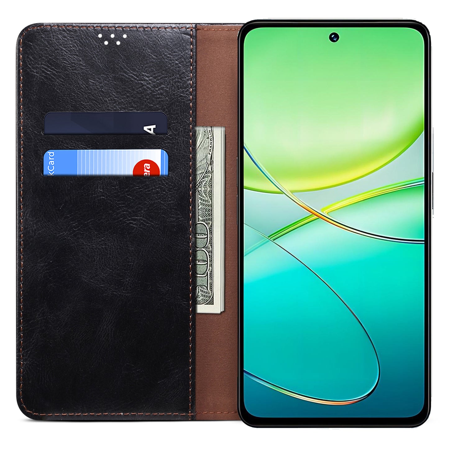 For vivo Y100 5G (Indonesia) / Y200e 5G / V30 Lite 5G (India) / V40 SE 5G / T3 5G Wallet Case Leather Flip Phone Cover - Black