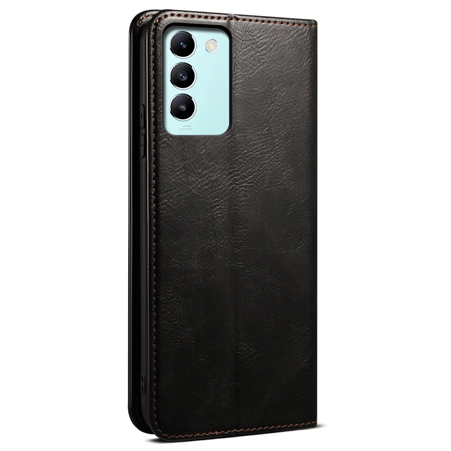 For vivo Y100 5G (Indonesia) / Y200e 5G / V30 Lite 5G (India) / V40 SE 5G / T3 5G Wallet Case Leather Flip Phone Cover - Black