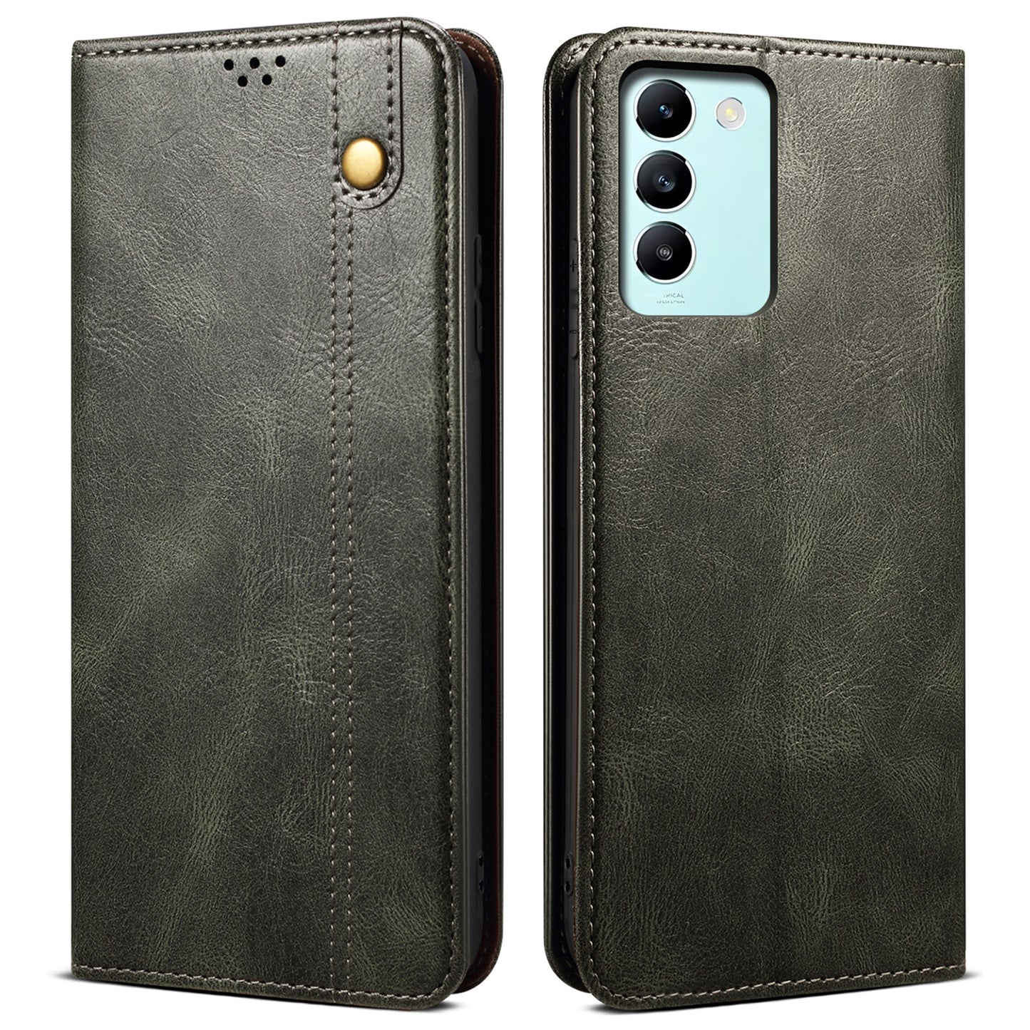 For vivo Y100 5G (Indonesia) / Y200e 5G / V30 Lite 5G (India) / V40 SE 5G / T3 5G Wallet Case Leather Flip Phone Cover - Green