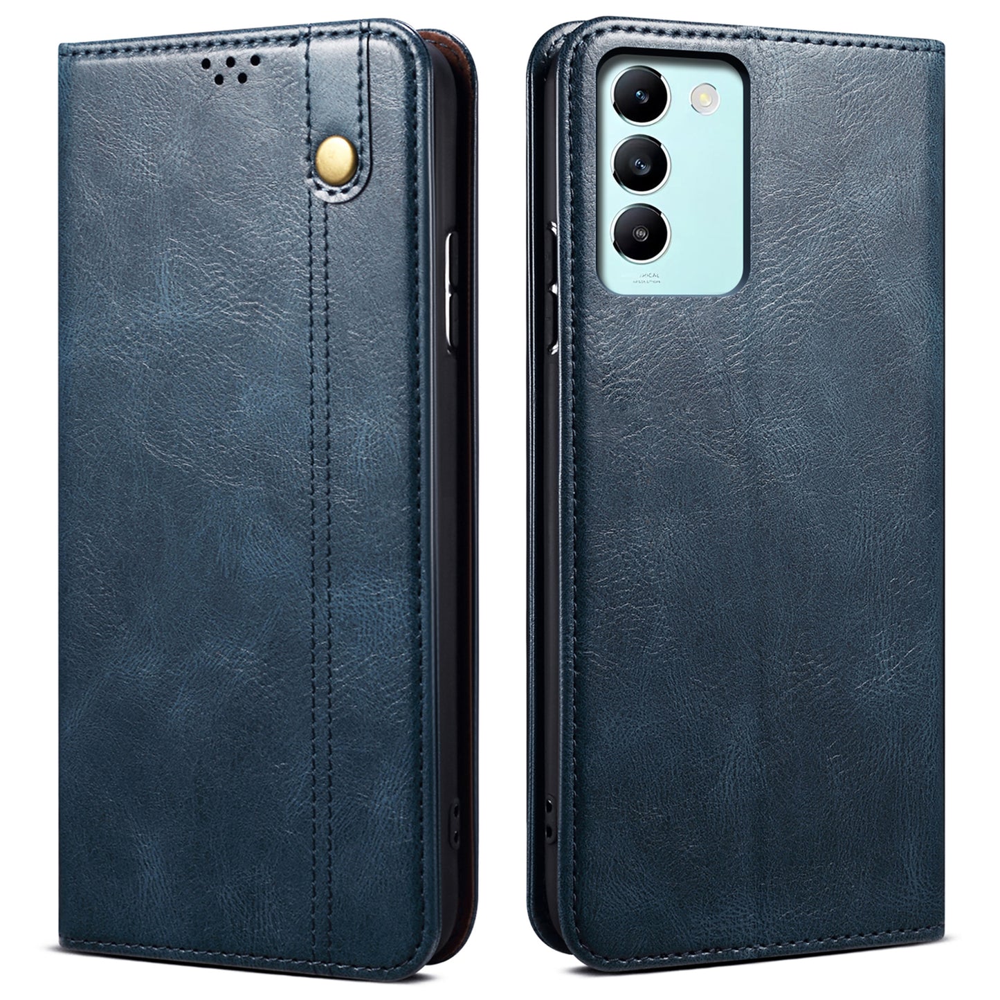 For vivo Y100 5G (Indonesia) / Y200e 5G / V30 Lite 5G (India) / V40 SE 5G / T3 5G Wallet Case Leather Flip Phone Cover - Blue