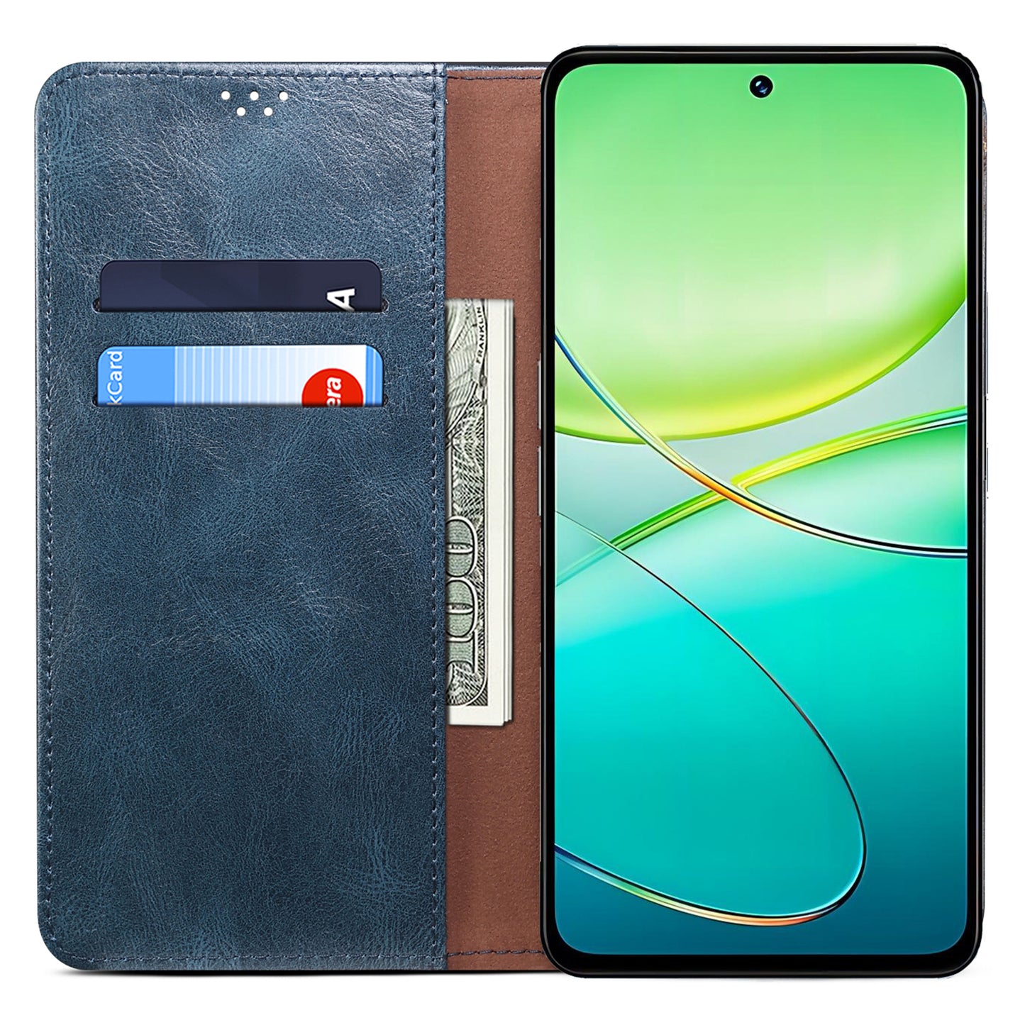 For vivo Y100 5G (Indonesia) / Y200e 5G / V30 Lite 5G (India) / V40 SE 5G / T3 5G Wallet Case Leather Flip Phone Cover - Blue
