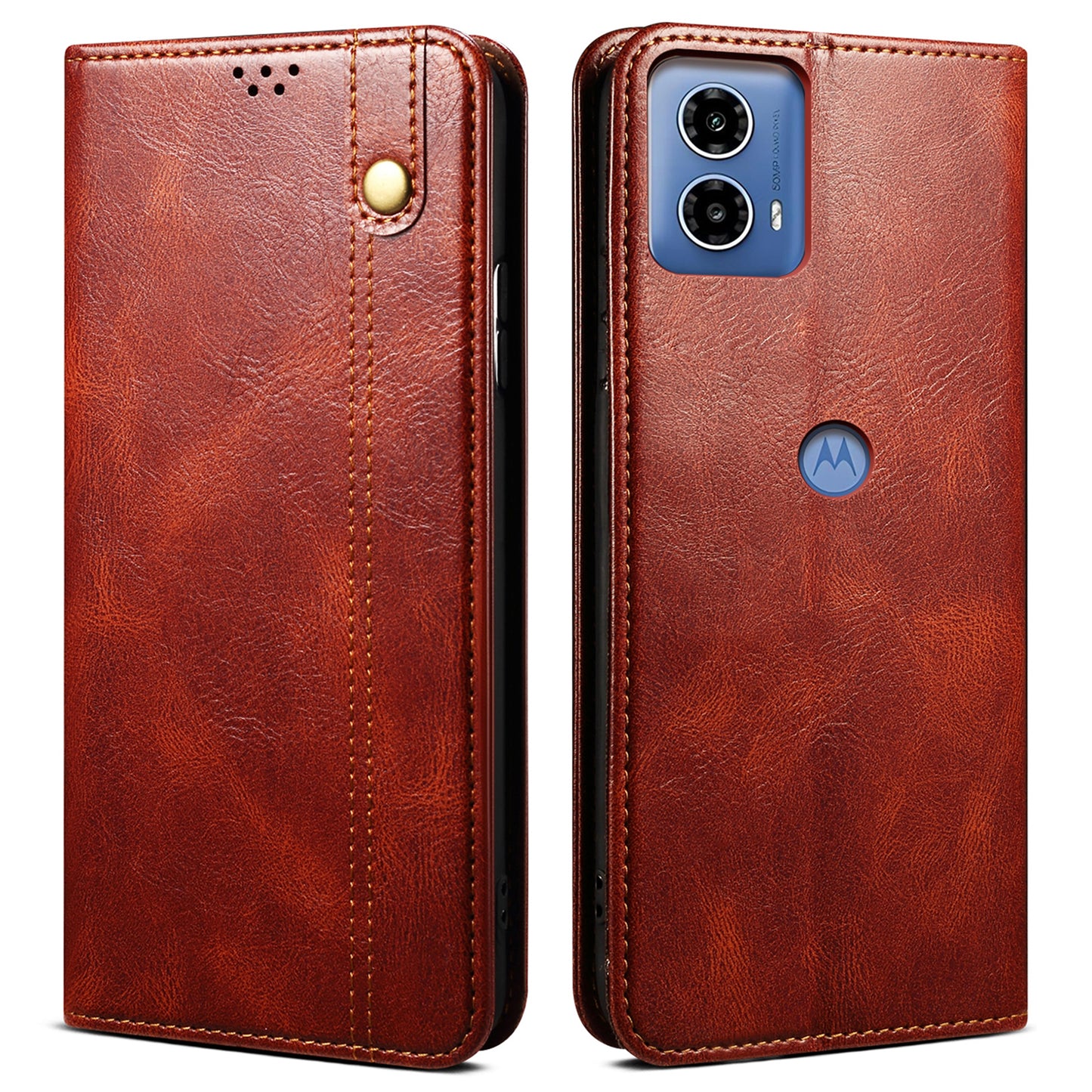 For Motorola Moto G24 Power Magnetic Phone Case Wallet Waxy Crazy Horse Texture Cover - Brown