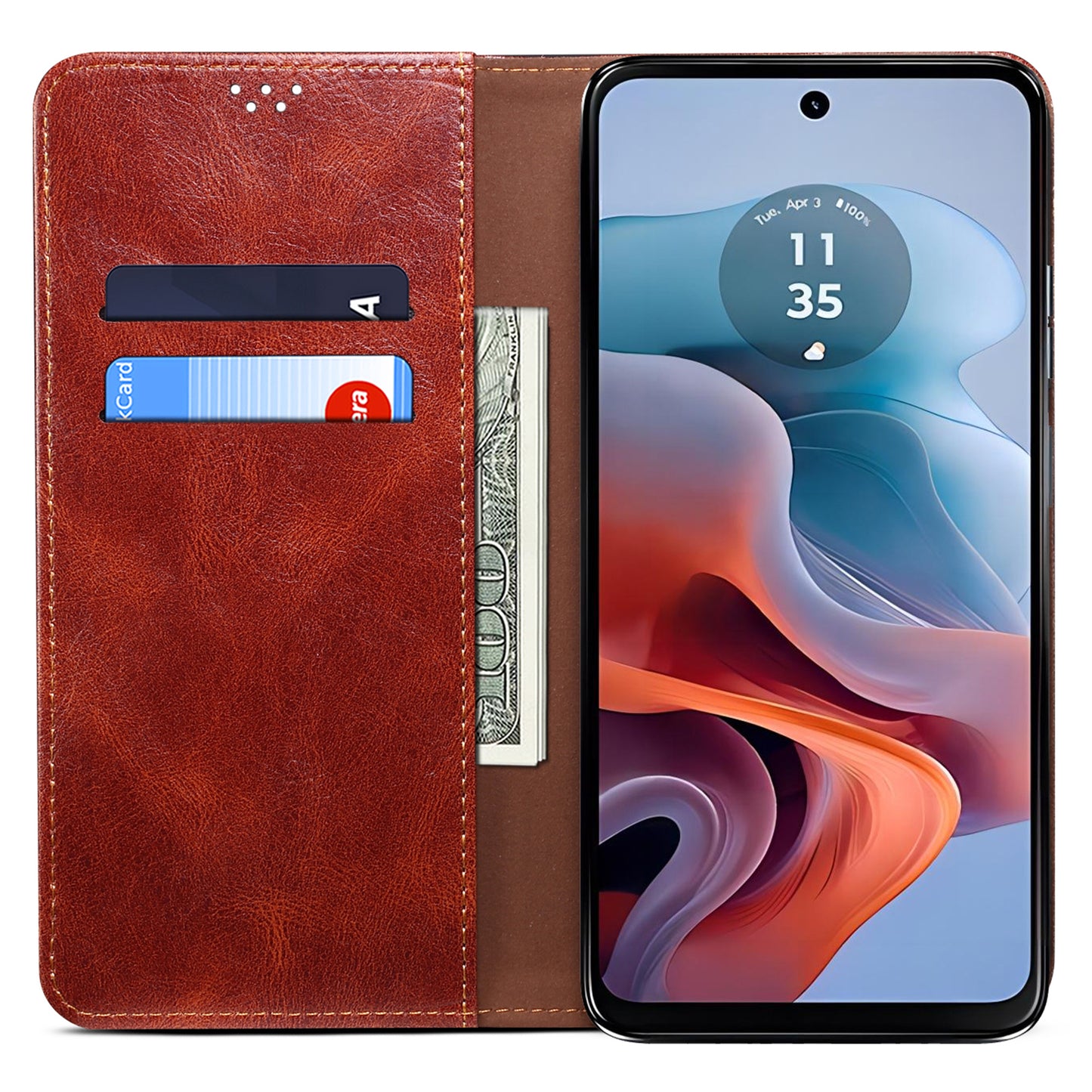 For Motorola Moto G24 Power Magnetic Phone Case Wallet Waxy Crazy Horse Texture Cover - Brown