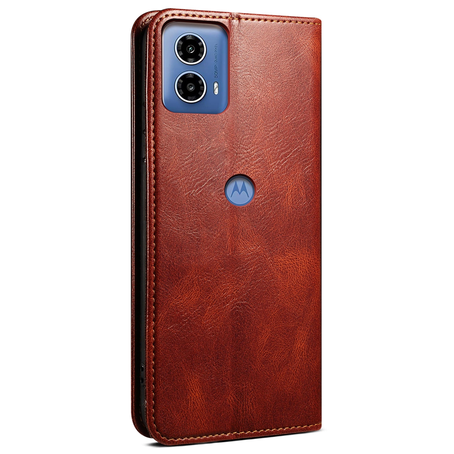 For Motorola Moto G24 Power Magnetic Phone Case Wallet Waxy Crazy Horse Texture Cover - Brown