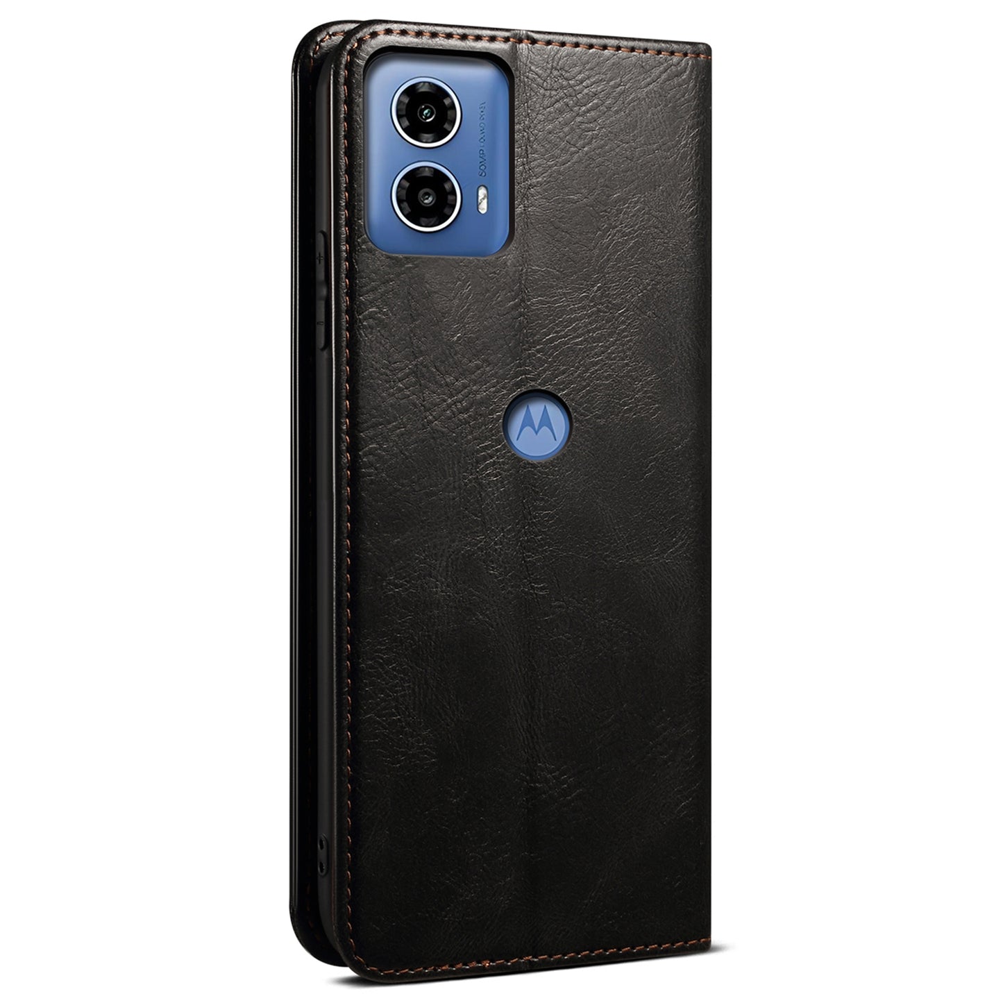 For Motorola Moto G24 Power Magnetic Phone Case Wallet Waxy Crazy Horse Texture Cover - Black