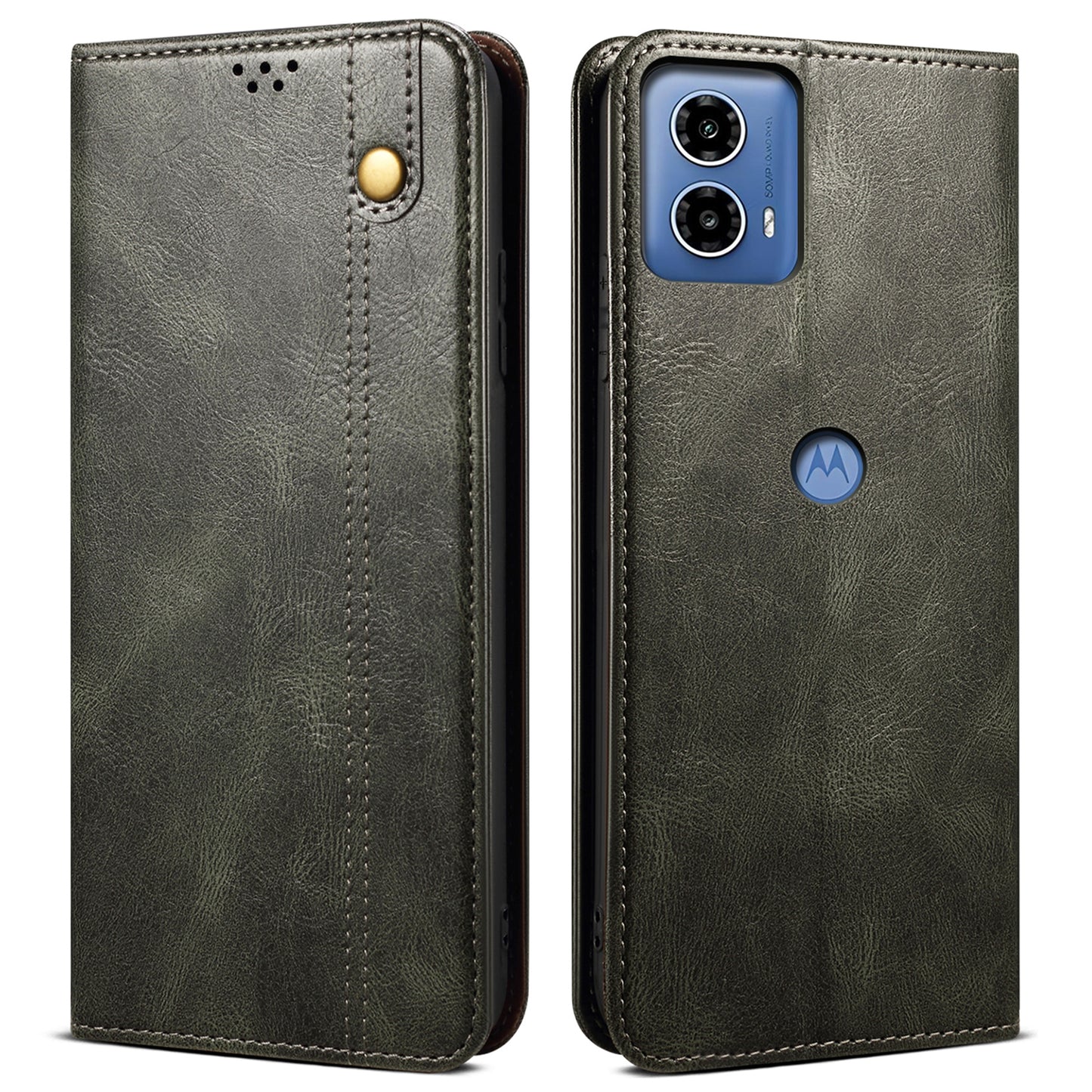 For Motorola Moto G24 Power Magnetic Phone Case Wallet Waxy Crazy Horse Texture Cover - Green