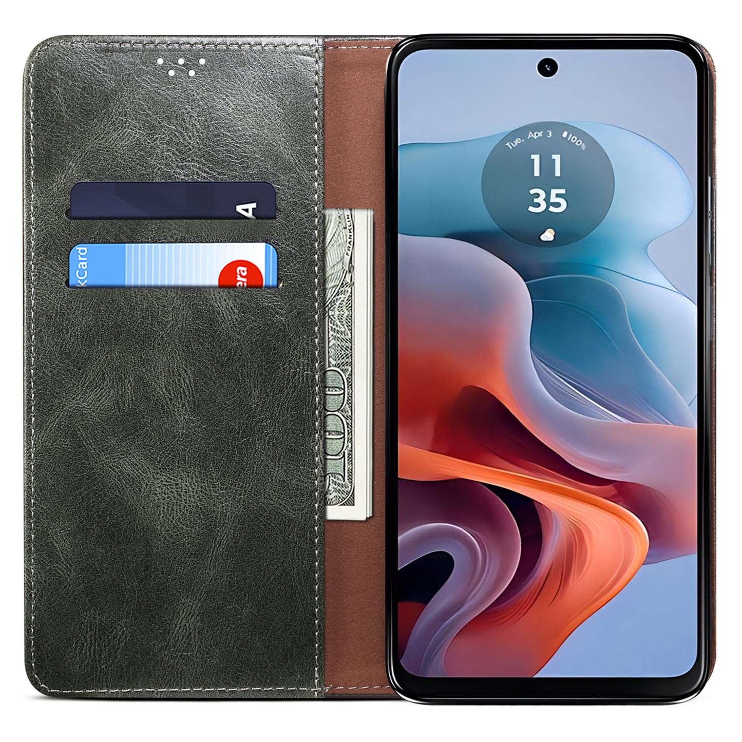 For Motorola Moto G24 Power Magnetic Phone Case Wallet Waxy Crazy Horse Texture Cover - Green