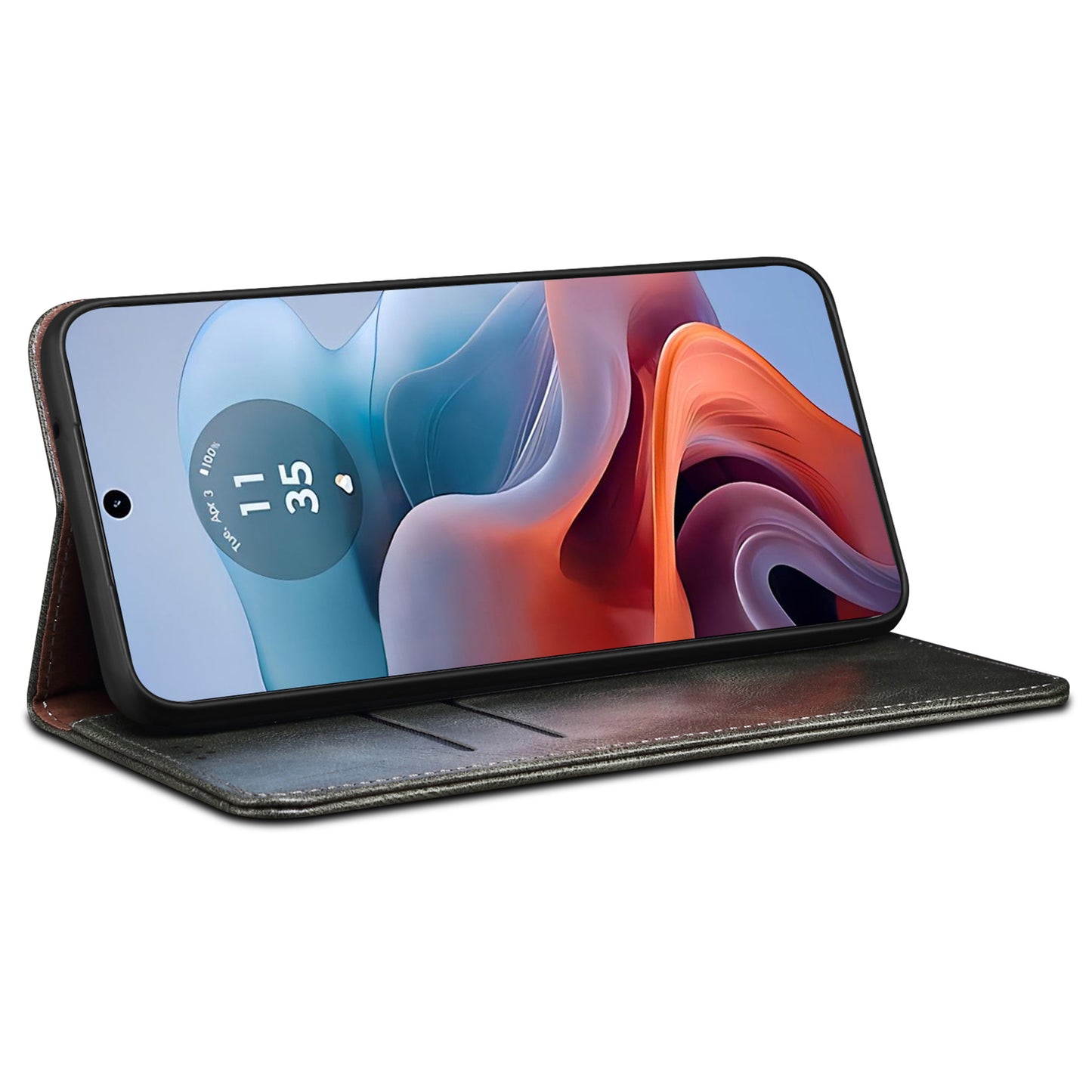 For Motorola Moto G24 Power Magnetic Phone Case Wallet Waxy Crazy Horse Texture Cover - Green