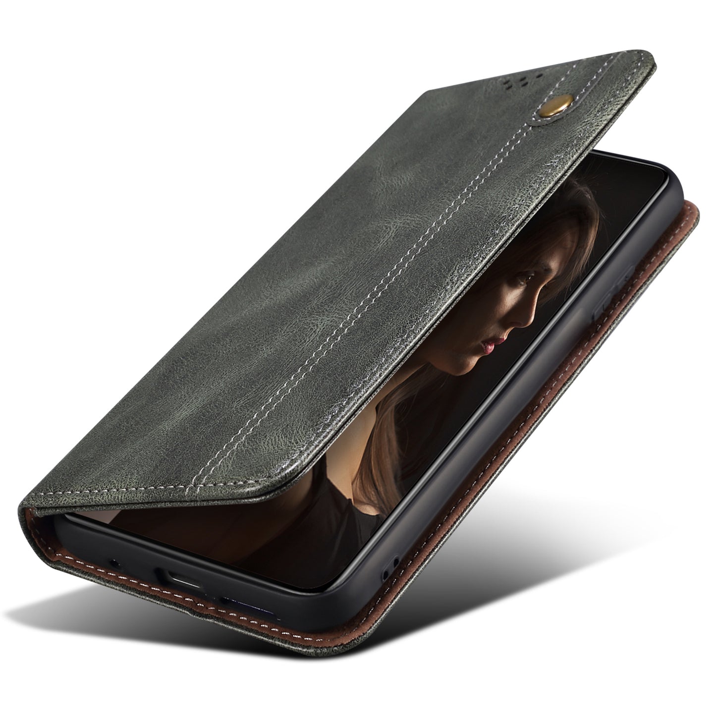 For Motorola Moto G24 Power Magnetic Phone Case Wallet Waxy Crazy Horse Texture Cover - Green