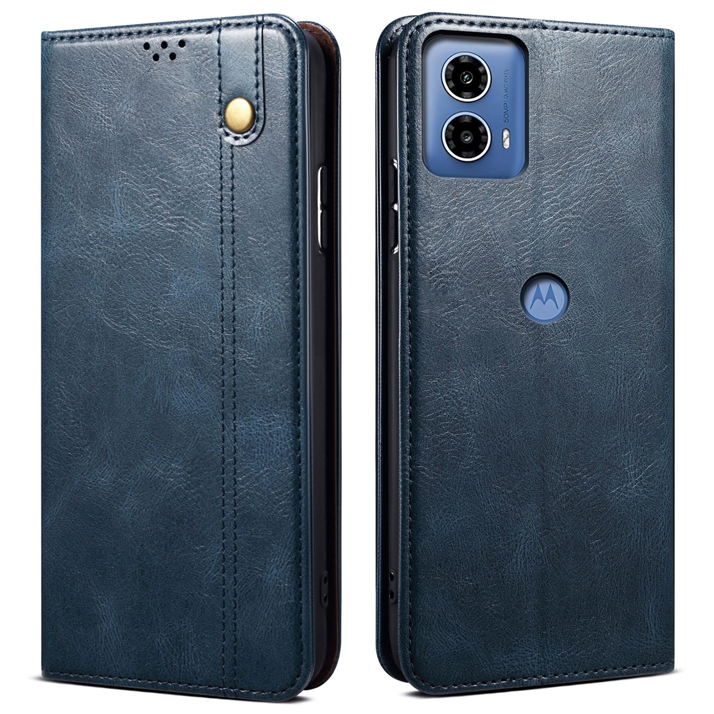 For Motorola Moto G24 Power Magnetic Phone Case Wallet Waxy Crazy Horse Texture Cover - Blue