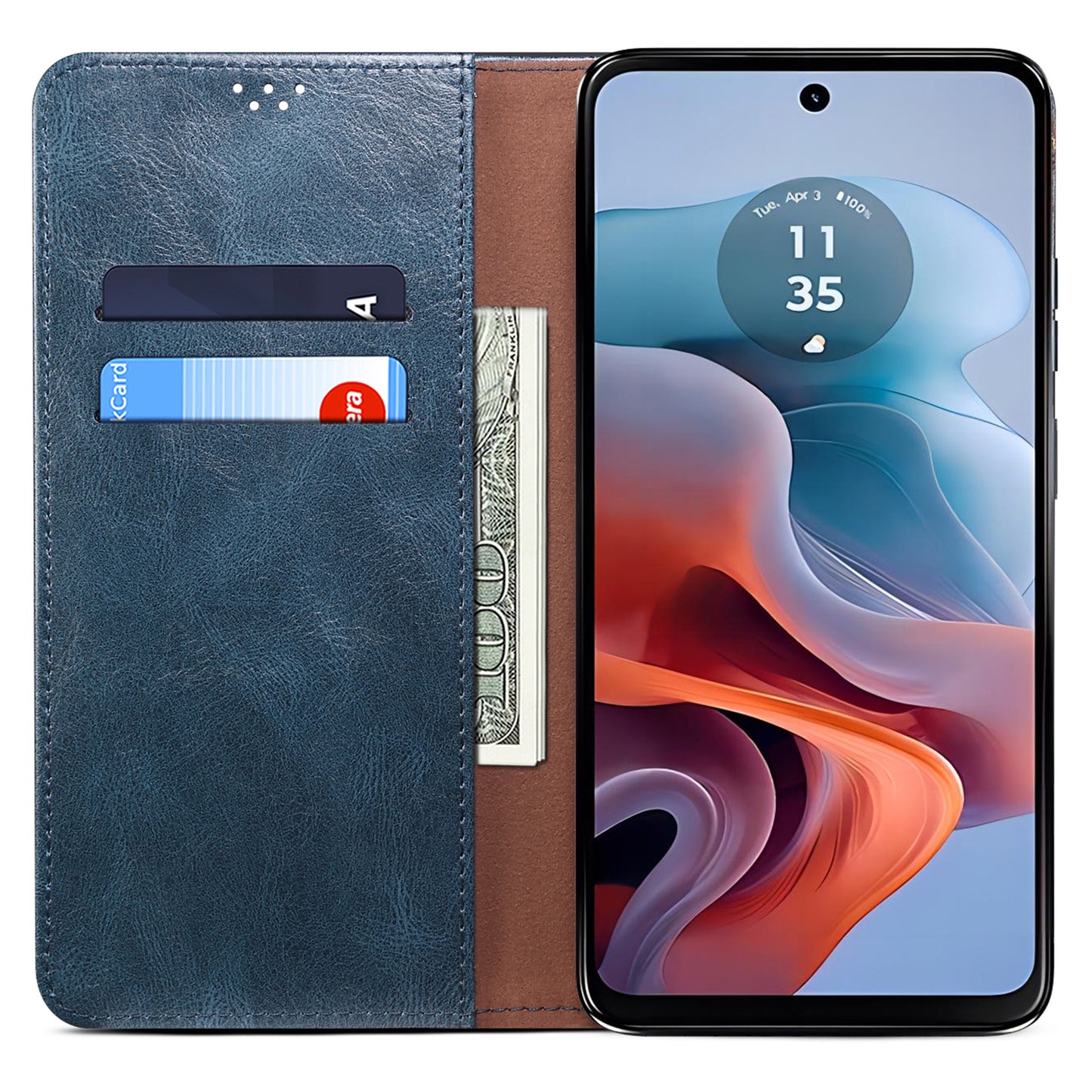 For Motorola Moto G24 Power Magnetic Phone Case Wallet Waxy Crazy Horse Texture Cover - Blue