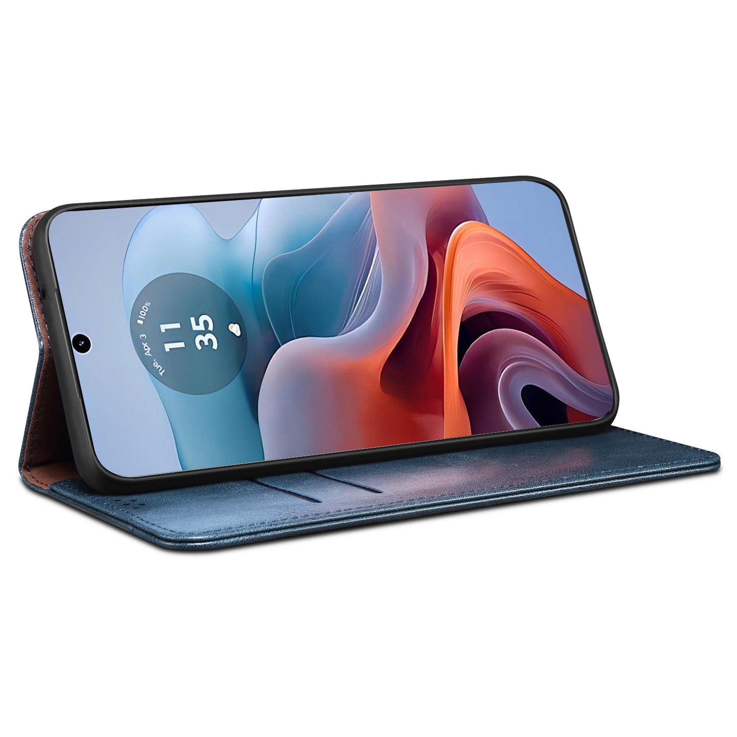 For Motorola Moto G24 Power Magnetic Phone Case Wallet Waxy Crazy Horse Texture Cover - Blue