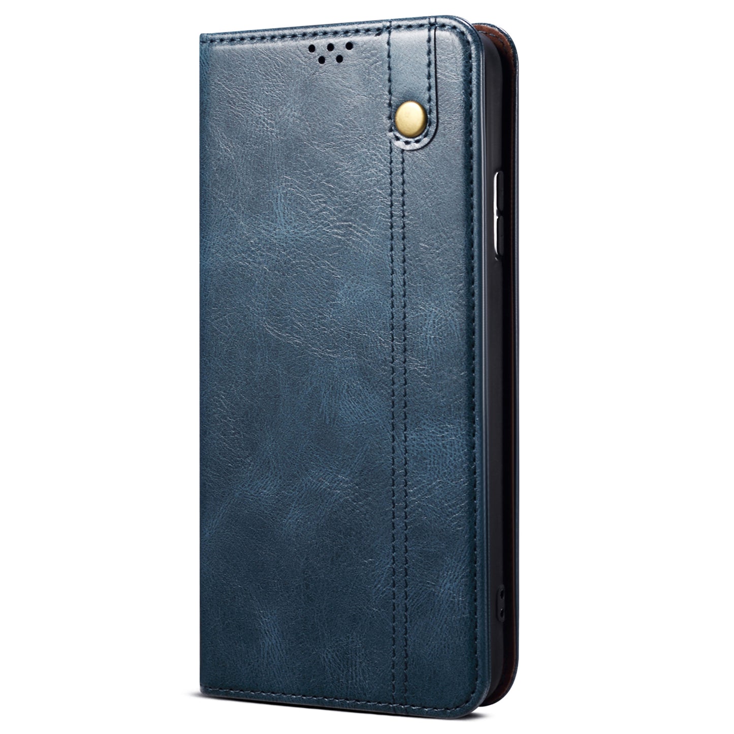 For Motorola Moto G24 Power Magnetic Phone Case Wallet Waxy Crazy Horse Texture Cover - Blue