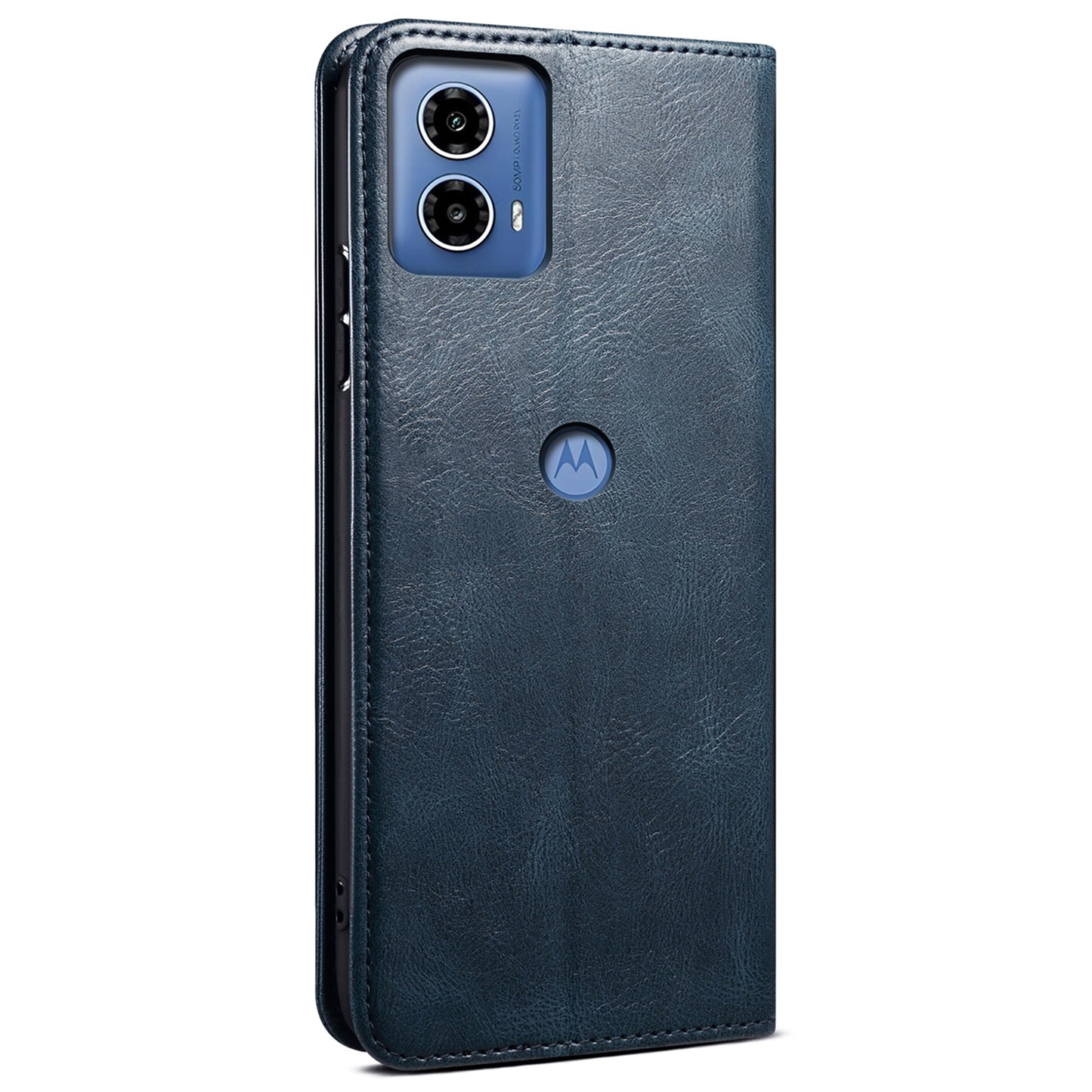 For Motorola Moto G24 Power Magnetic Phone Case Wallet Waxy Crazy Horse Texture Cover - Blue