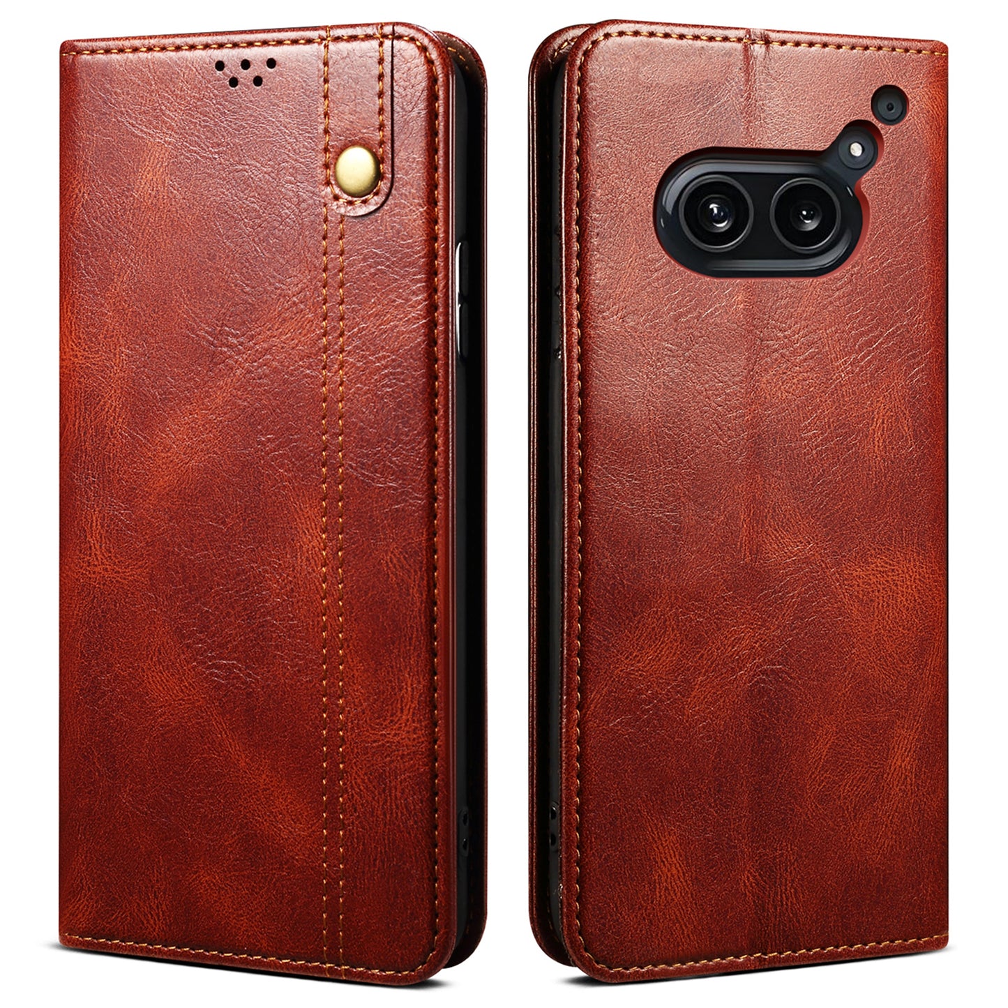 For Nothing Phone (2a) Case PU Leather Crazy Horse Texture Flip Wallet Phone Cover - Brown