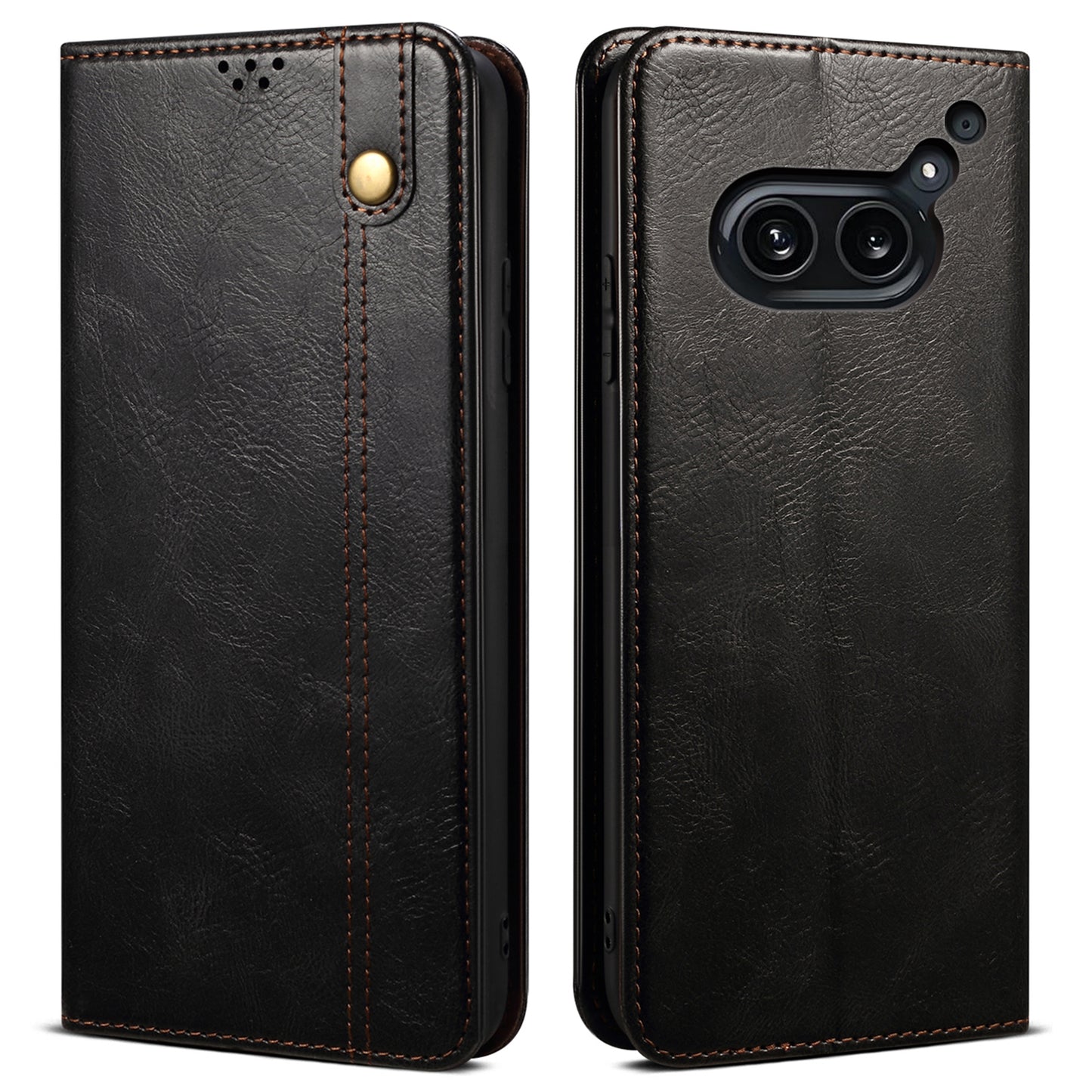 For Nothing Phone (2a) Case PU Leather Crazy Horse Texture Flip Wallet Phone Cover - Black