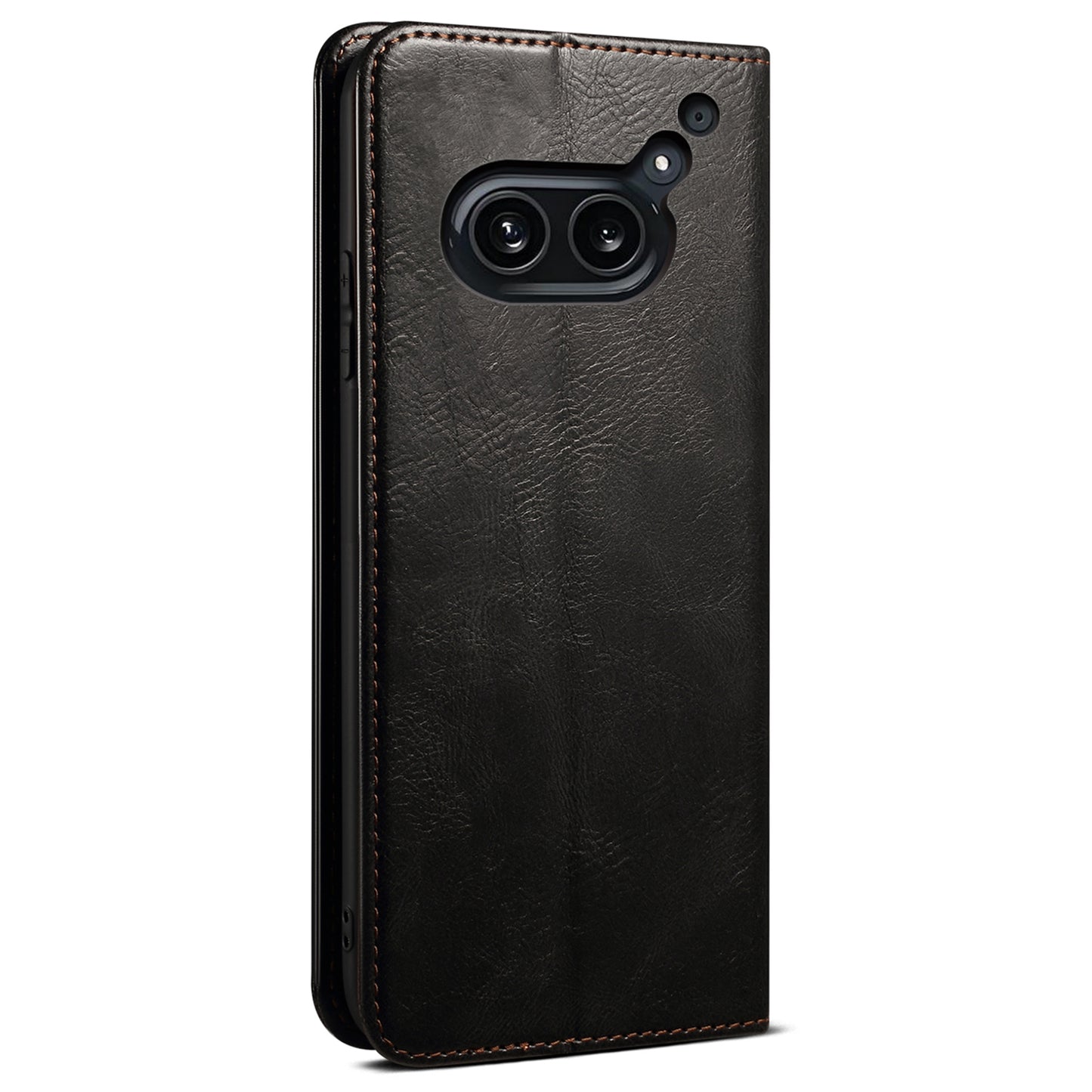 For Nothing Phone (2a) Case PU Leather Crazy Horse Texture Flip Wallet Phone Cover - Black