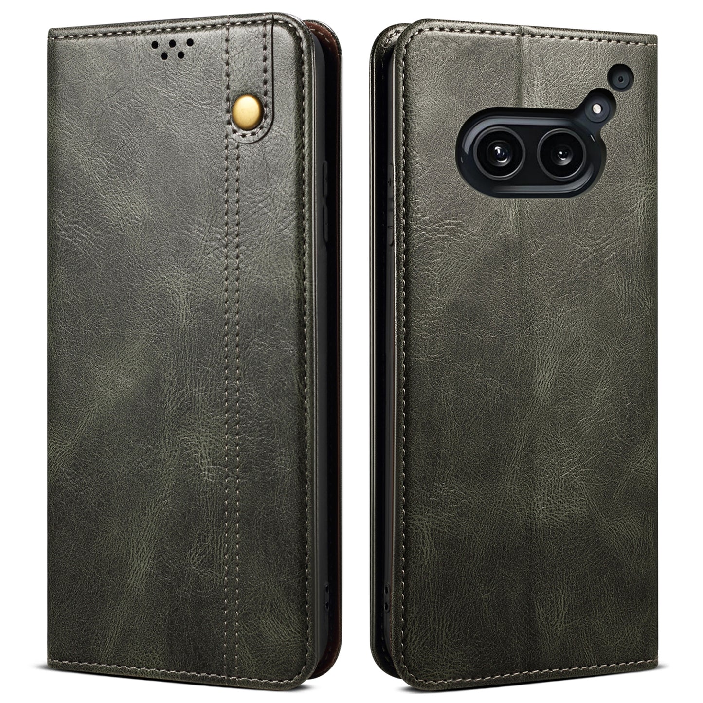 For Nothing Phone (2a) Case PU Leather Crazy Horse Texture Flip Wallet Phone Cover - Green