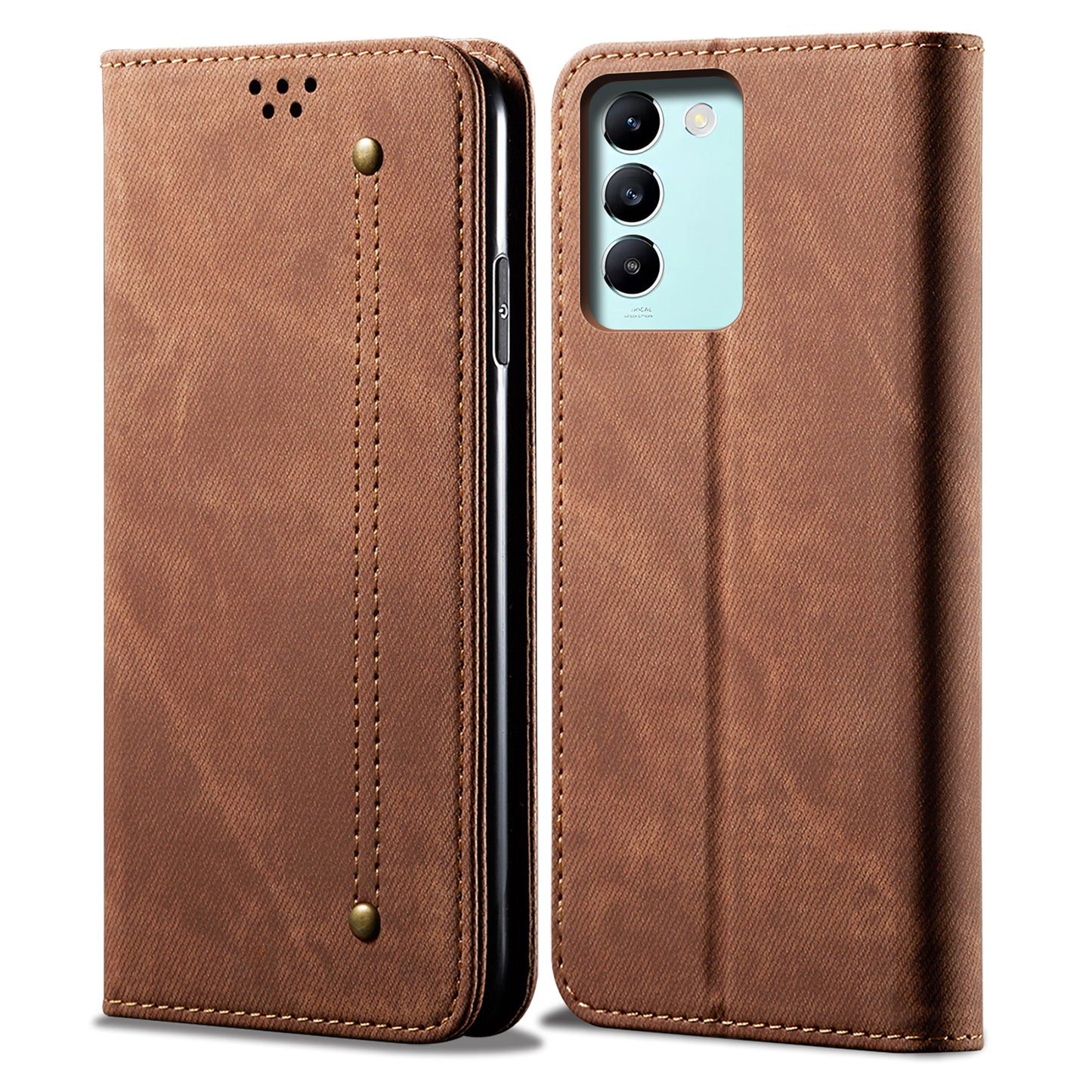 For vivo Y100 5G (Indonesia) / Y200e 5G / V30 Lite 5G (India) / V40 SE 5G / T3 5G Case Wallet Leather Phone Cover - Coffee