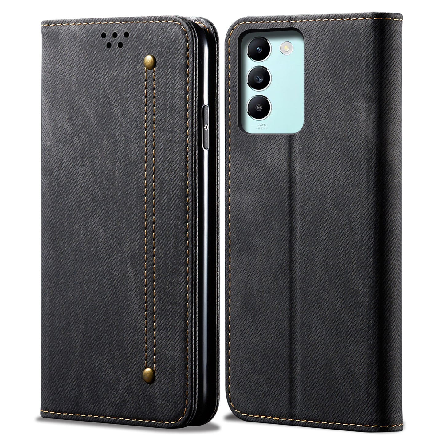 For vivo Y100 5G (Indonesia) / Y200e 5G / V30 Lite 5G (India) / V40 SE 5G / T3 5G Case Wallet Leather Phone Cover - Black