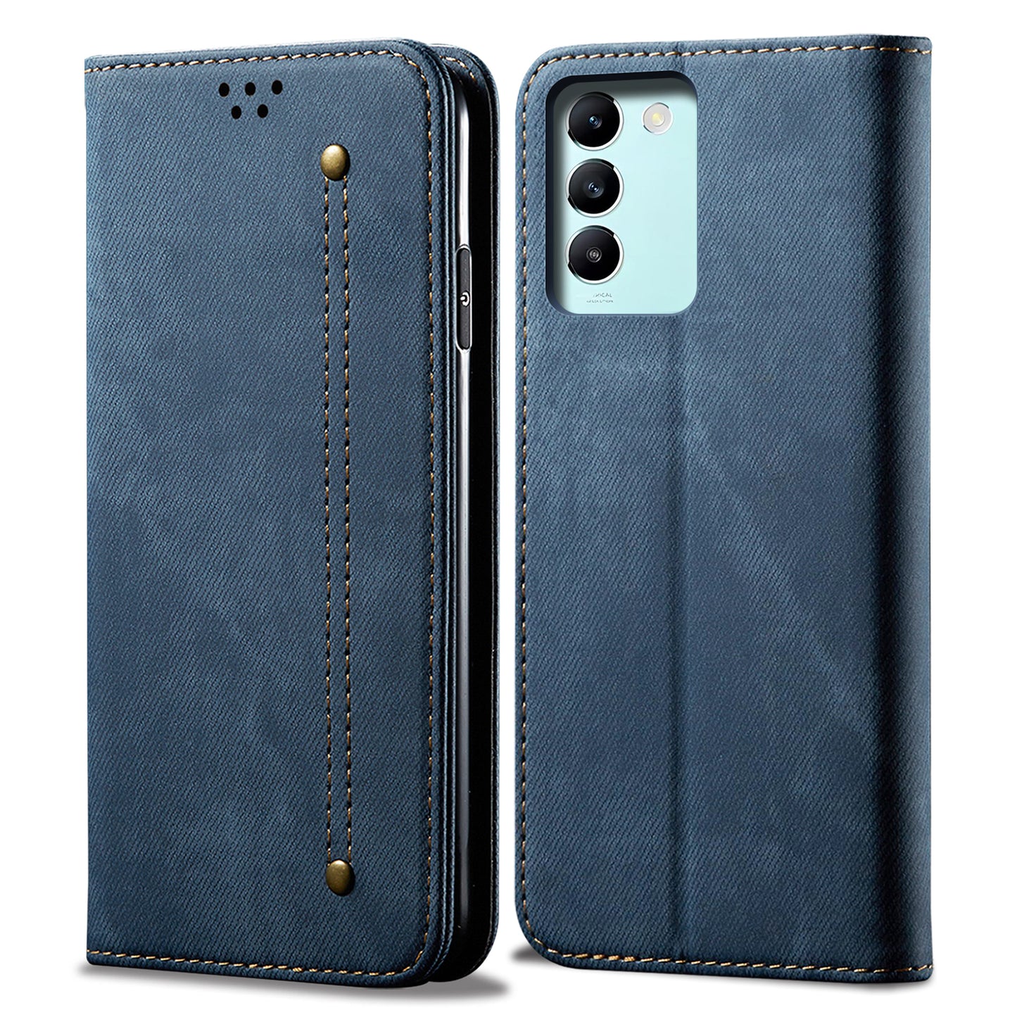 For vivo Y100 5G (Indonesia) / Y200e 5G / V30 Lite 5G (India) / V40 SE 5G / T3 5G Case Wallet Leather Phone Cover - Blue